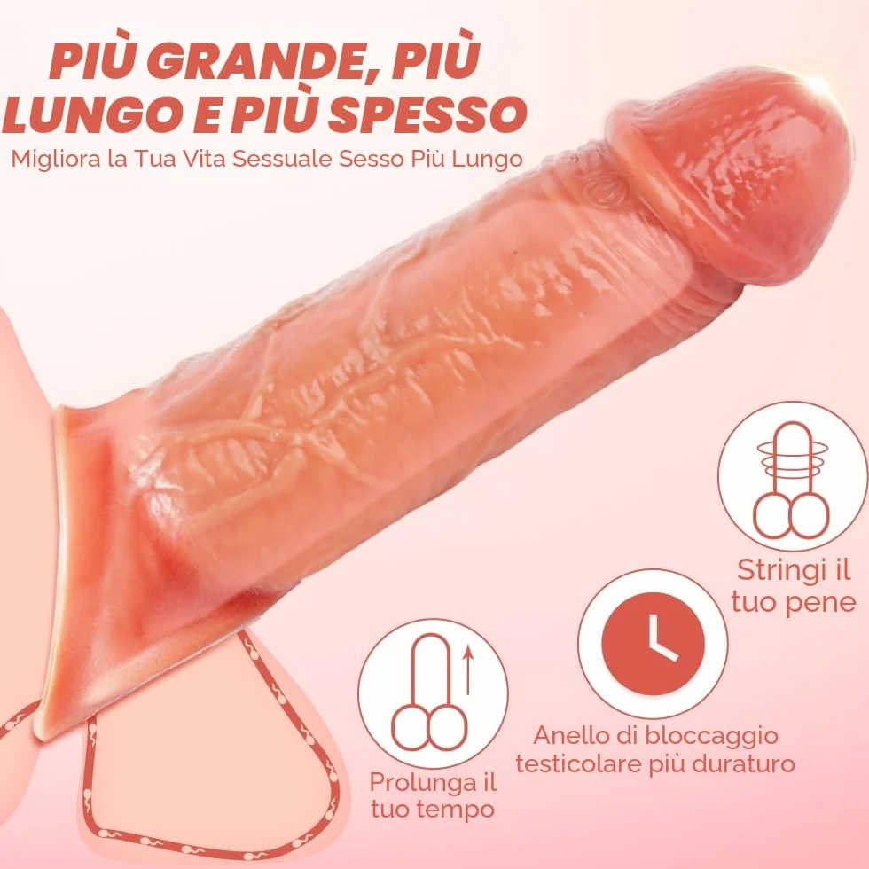 Guaina Pene, Prolunga PenE Indossabile Uomo con Anelli, 20cm/7,9inch Guaine E Prolunghe per Il Pene, Dildo Realistico In Silicone con Vene, Toys Sessuali
