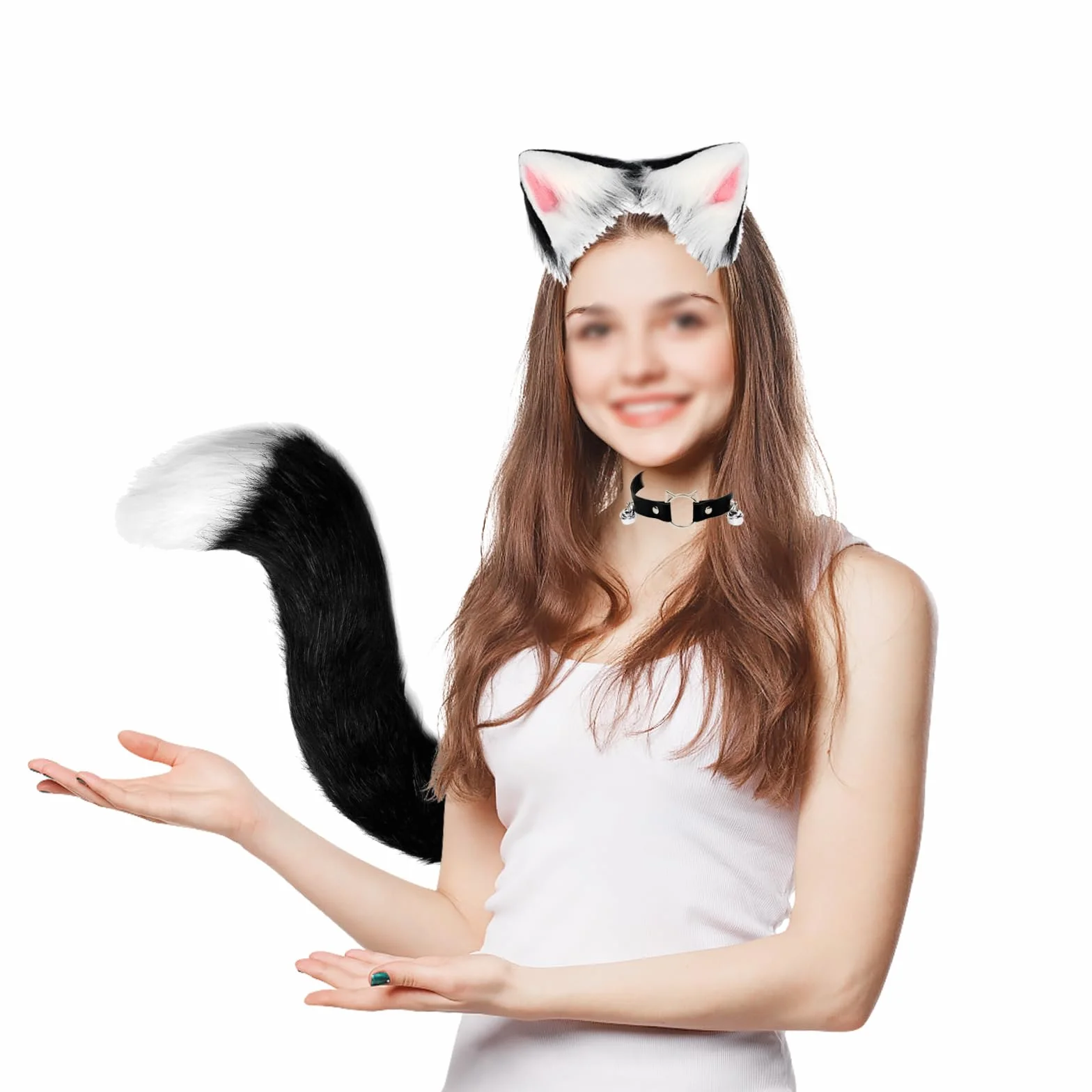 Set costume da volpe con cerchietto orecchie nere e coda finta per travestimenti cosplay Halloween