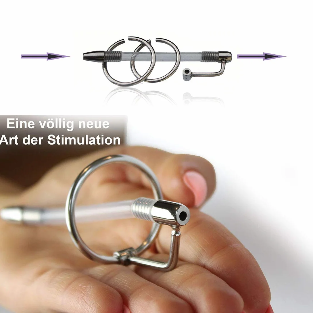 Sonda Uretrale Maschile in Acciaio Inox e Silicone 12 cm Ø0,6-0,75 cm con 2 Anelli Ø2,5-3,1 cm per BDSM