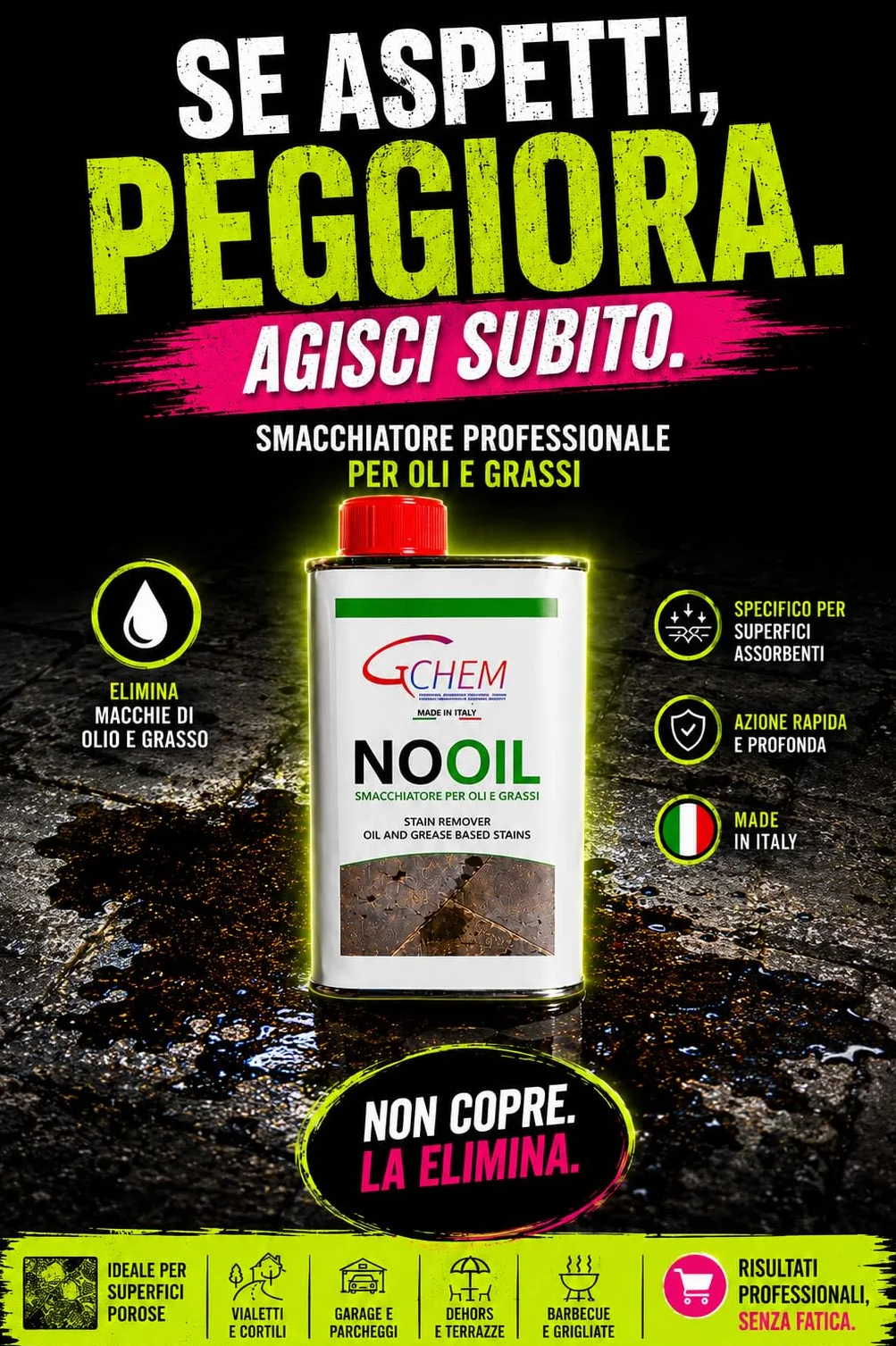 Smacchiatore Professionale per Marmo, Cotto, Pietra e Cemento - Rimuovi Macchie di Olio e Grasso