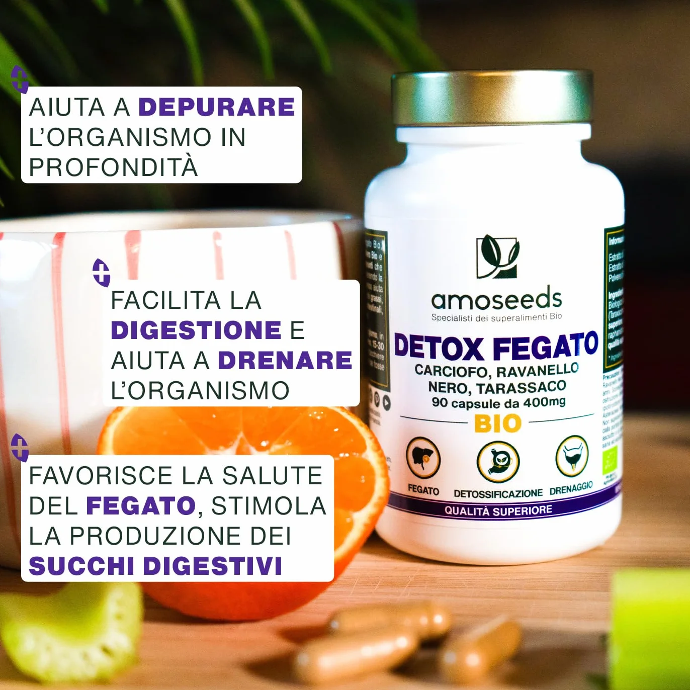 Detox Fegato BIO 90 capsule vegane Integratore Depurativo Carciofo Ravanello Nero Tarassaco
