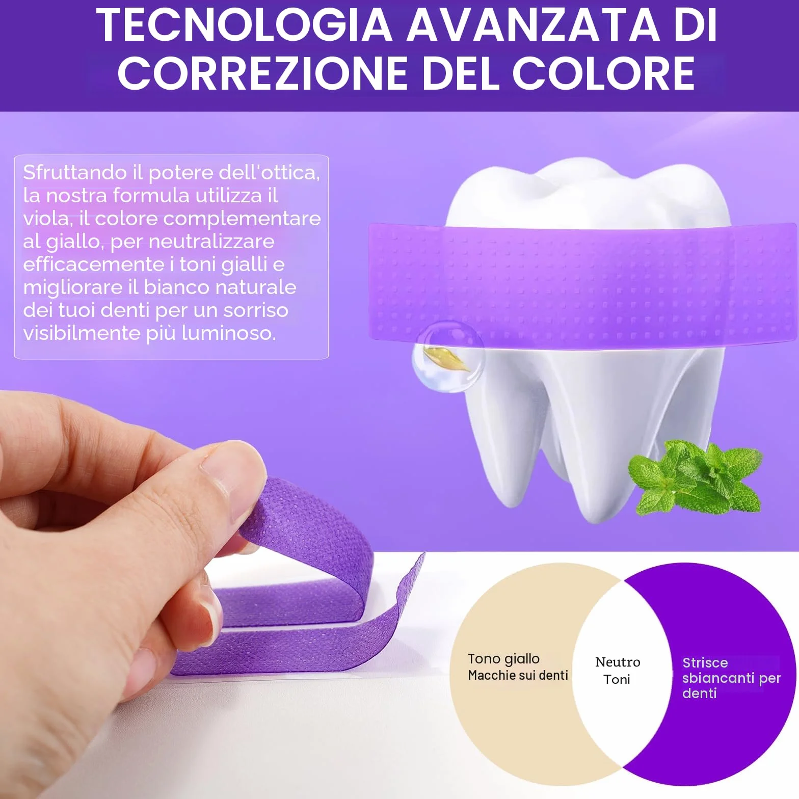 Strisce sbiancanti dei denti viola Strisce sbiancanti 14 trattamenti per smalto sicuro, Teeth Whitening Strips Dall'interno, At-Home Kit sbiancante - Sensitivity Free