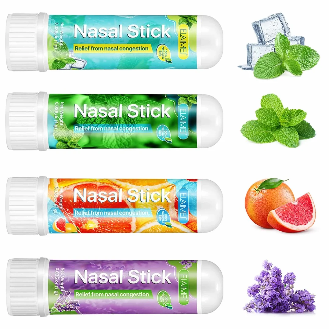 NHQZ 4 Pack Nasal Stick, Inalatore Nasale, Rapido Sollievo dal Naso Chiuso, Migliora la Respirazione e Aumenta la Concentrazione, Realizzato con Oli Essenziali e Mentolo