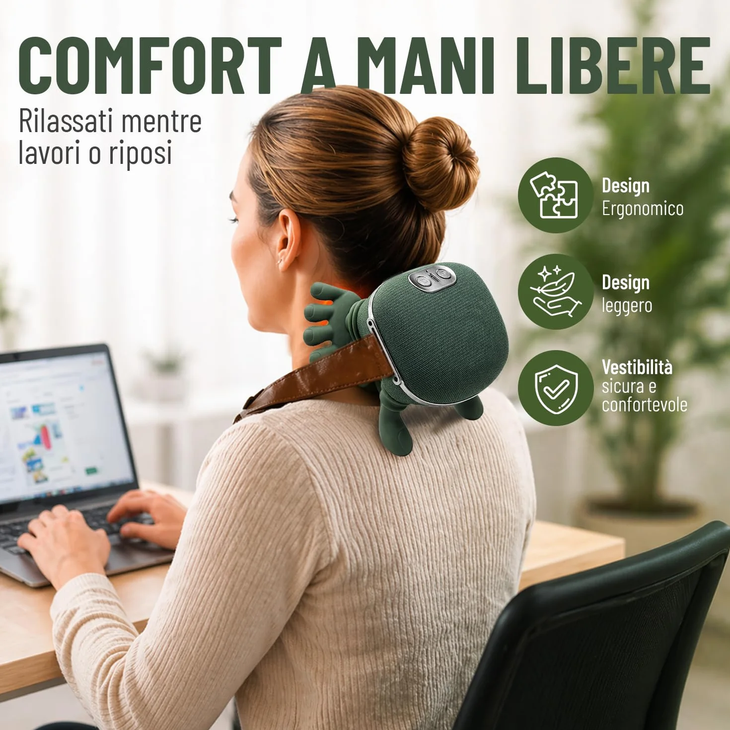 BeFit24 Massaggiatore Cervicale Ergonomico 4D Senza Fili, Massaggiatore Collo e Spalle con Calore, Massaggio Cervicale Profondo per Sollievo dal Dolore, Cuscino Massaggiante Schiena Portatile USB