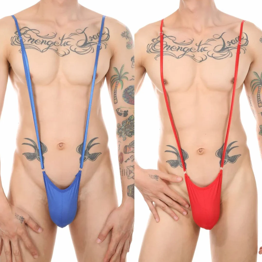 Perizoma Uomo Sexy V Sling Manikini Borat Costume da bagno 2 Pack Blu + Rosso