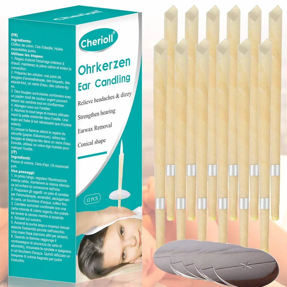 Candele Per Orecchie, Candele Per Cerume, Candele Dell'orecchio, Kit Per Candele Per Rimozione Del Cerume, Coni Per Orecchie Con Cera D'api Naturale Dischi Protettivi Per Orecchie Bloccate