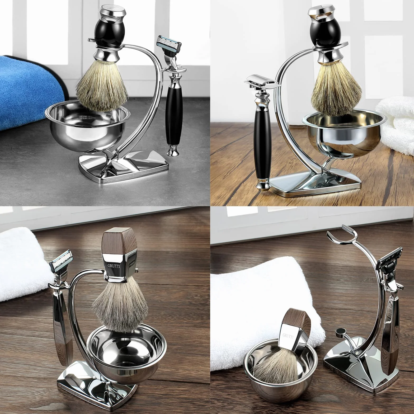 GRUTTI Set di Rasatura 2 in 1 per Uomini - Supporto Magnetico + Ciotola in Acciaio Inox, Compatibile con Rasoi Manuali (Senza Spazzola)