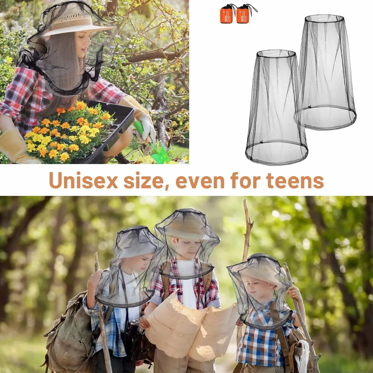 Zanzariera Cappello a Rete 2 Pezzi Protezione Viso Anti Zanzara per Outdoor
