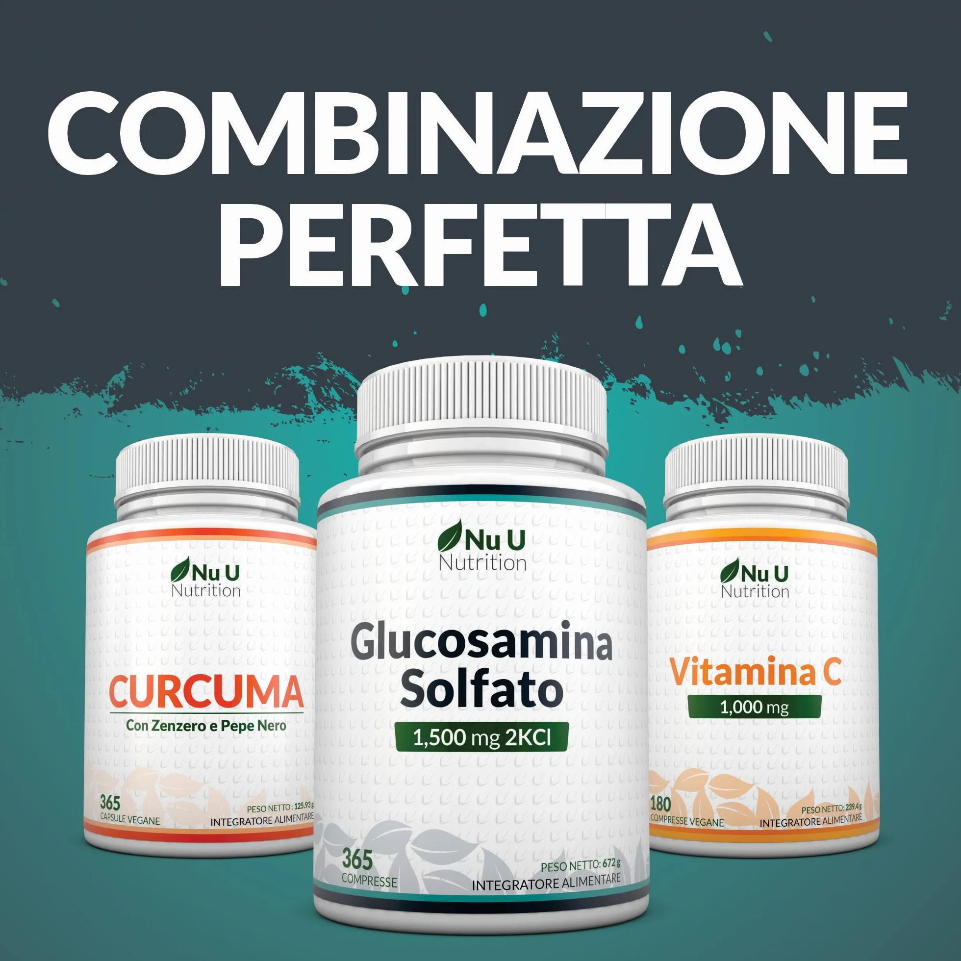 Glucosamina Solfato 1500 mg 2KCl Alto Dosaggio - 365 Compresse non Capsule - 1 Anno di Durata - Integratore per Articolazioni - Prodotto in Europa - Nu U Nutrition