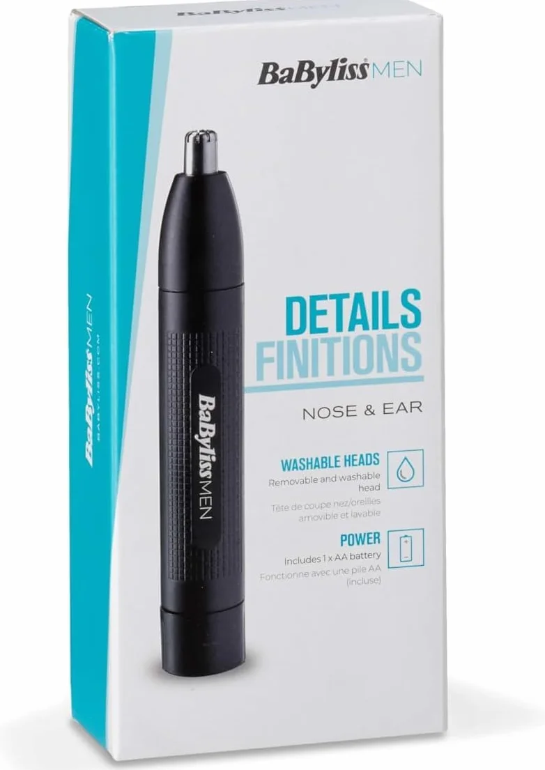 BaByliss E650E Trimmer do nosa i uszu, podwójne ostrza ze stali nierdzewnej, czarny