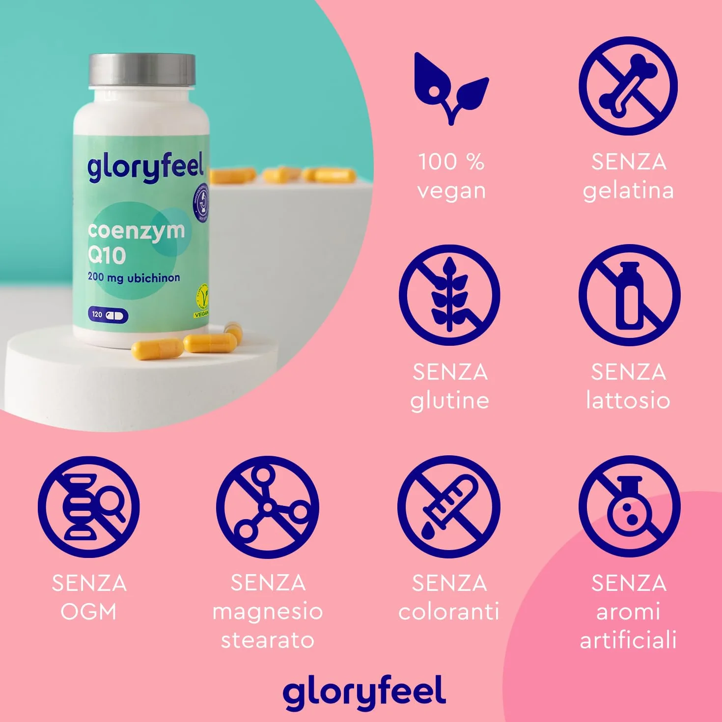 Q10 Coenzima 200 mg Puro, 120 Capsule Ad Alto Dosaggio (Scorta Per 4 Mesi), Coenzima Q10 Integratore Antiossidante Antiage, Capsule di Ubichinone, 100% Vegan, Testato in Laboratorio
