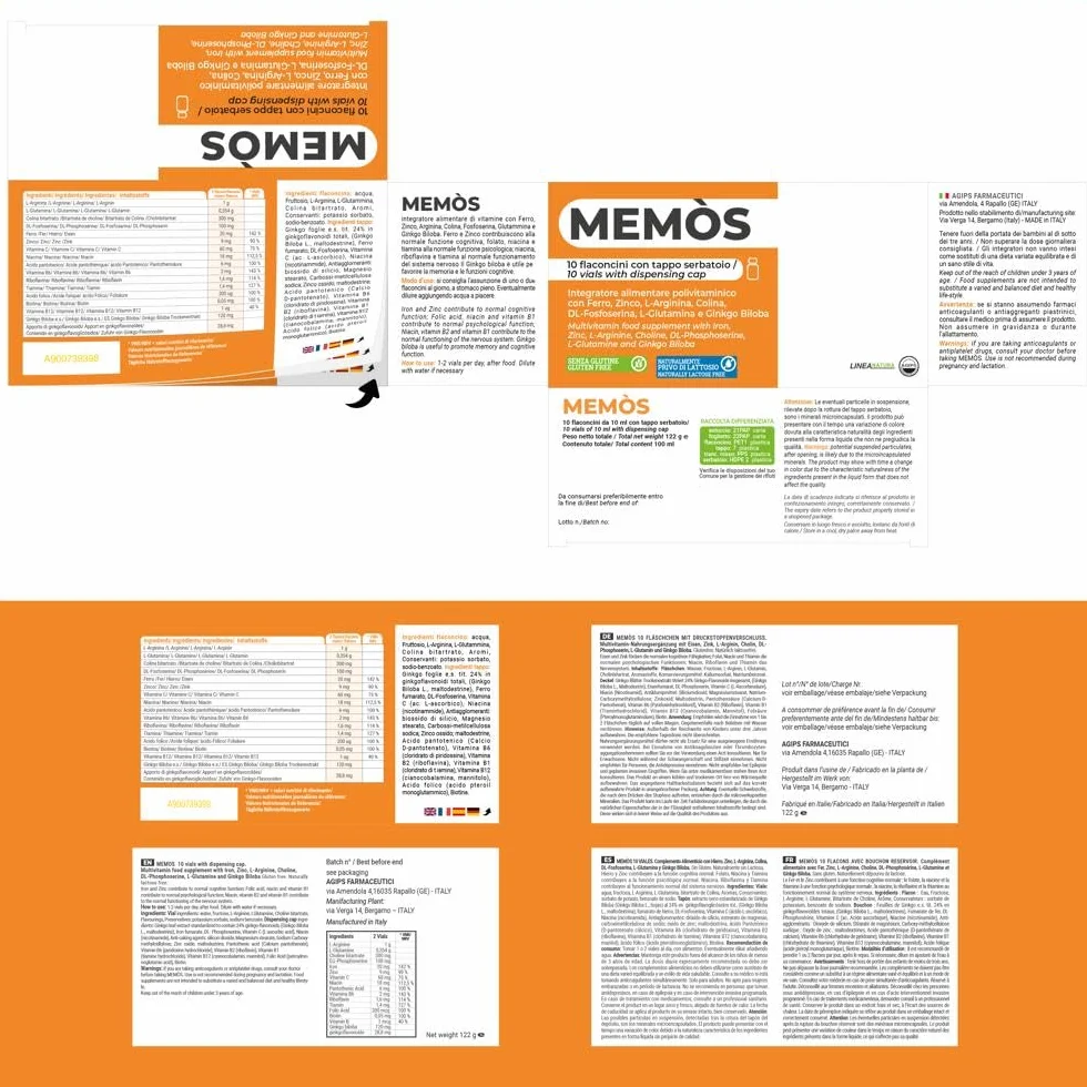 Agips Memos Integratore Memoria Concentrazione Stanchezza Mentale Ginko Biloba Vitamina B 10 Flaconi