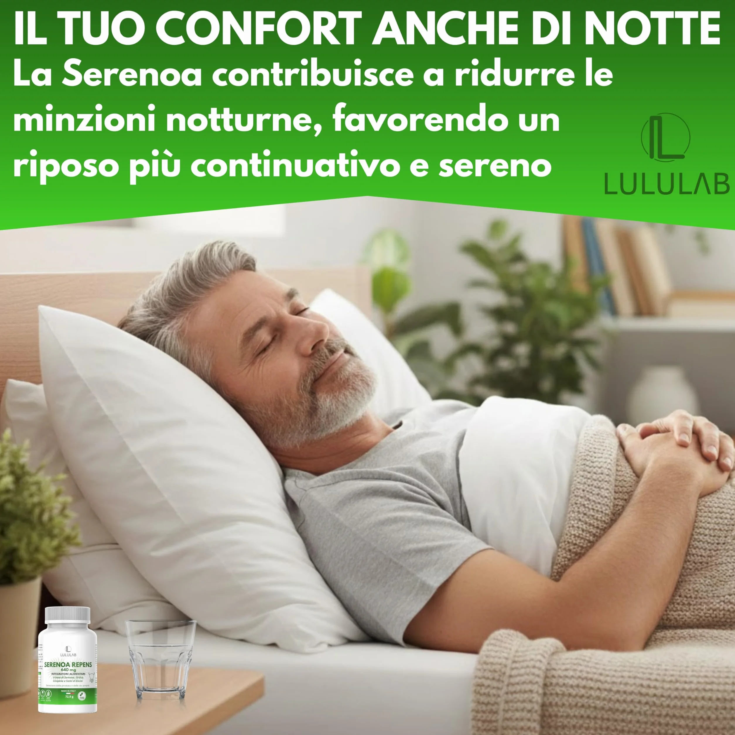 Lululab® Serenoa Repens Prostata 640 mg Saw Palmetto con Semi di Zucca, Ortica e Licopene Integratore Supporto Benessere Maschile 180 Capsule