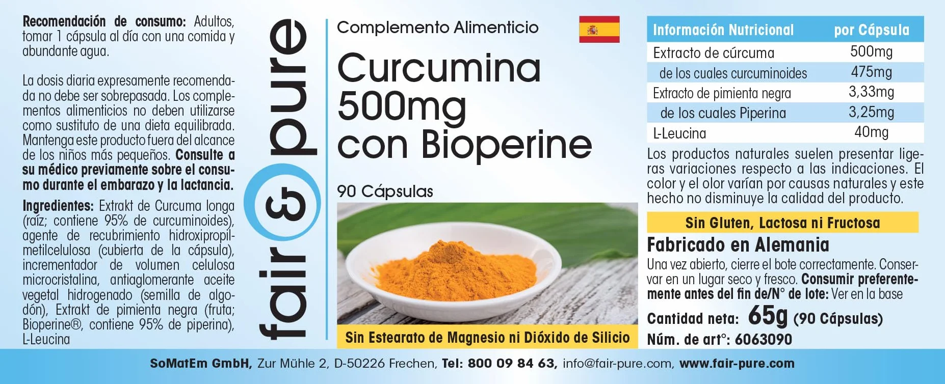 Fair & Pure Curcuma Capsule con Pepe Nero Curcumina 500mg 95% Piperina Vegano 90 Capsule