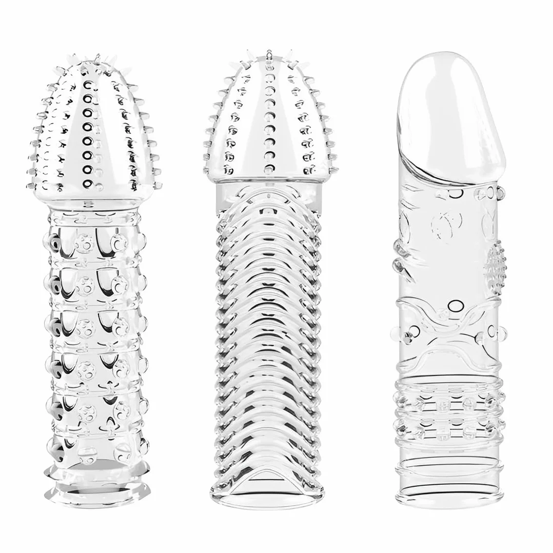 3 Pezzi Guaina Pene Indossabili Morbido, Custodie Spesse In Silicone Trasparente, Riutilizzabili, Per Stimolazione Intensiva Del Pene E Miglioramento Dell'Erezione(3Forma)