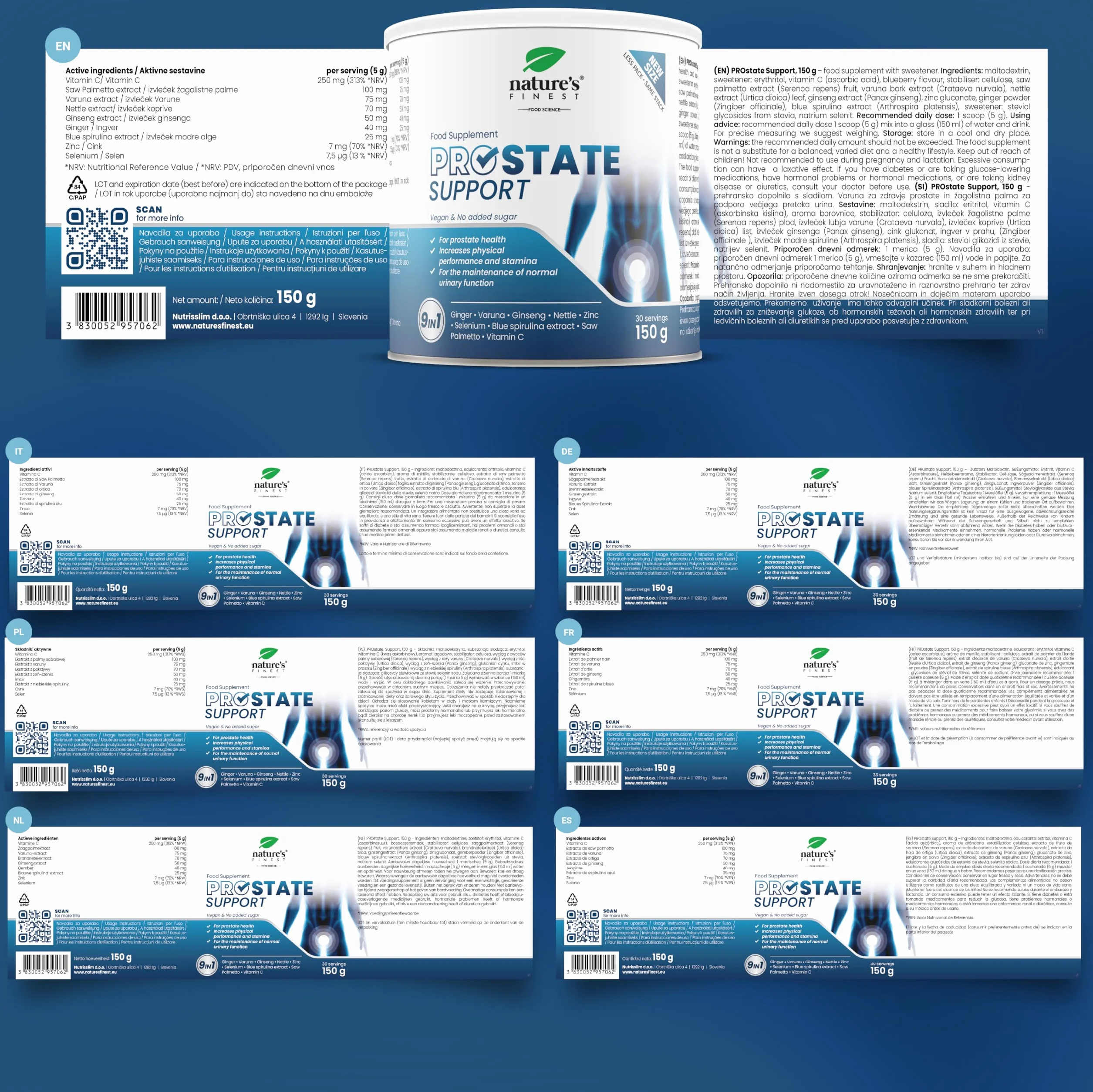 Nature's Finest PROstate Support Saw Palmetto Serenoa Repens Integratore Prostata Formula Naturale Varuna Ortica Ginseng Zinco Alta Bio-Disponibilità 150g
