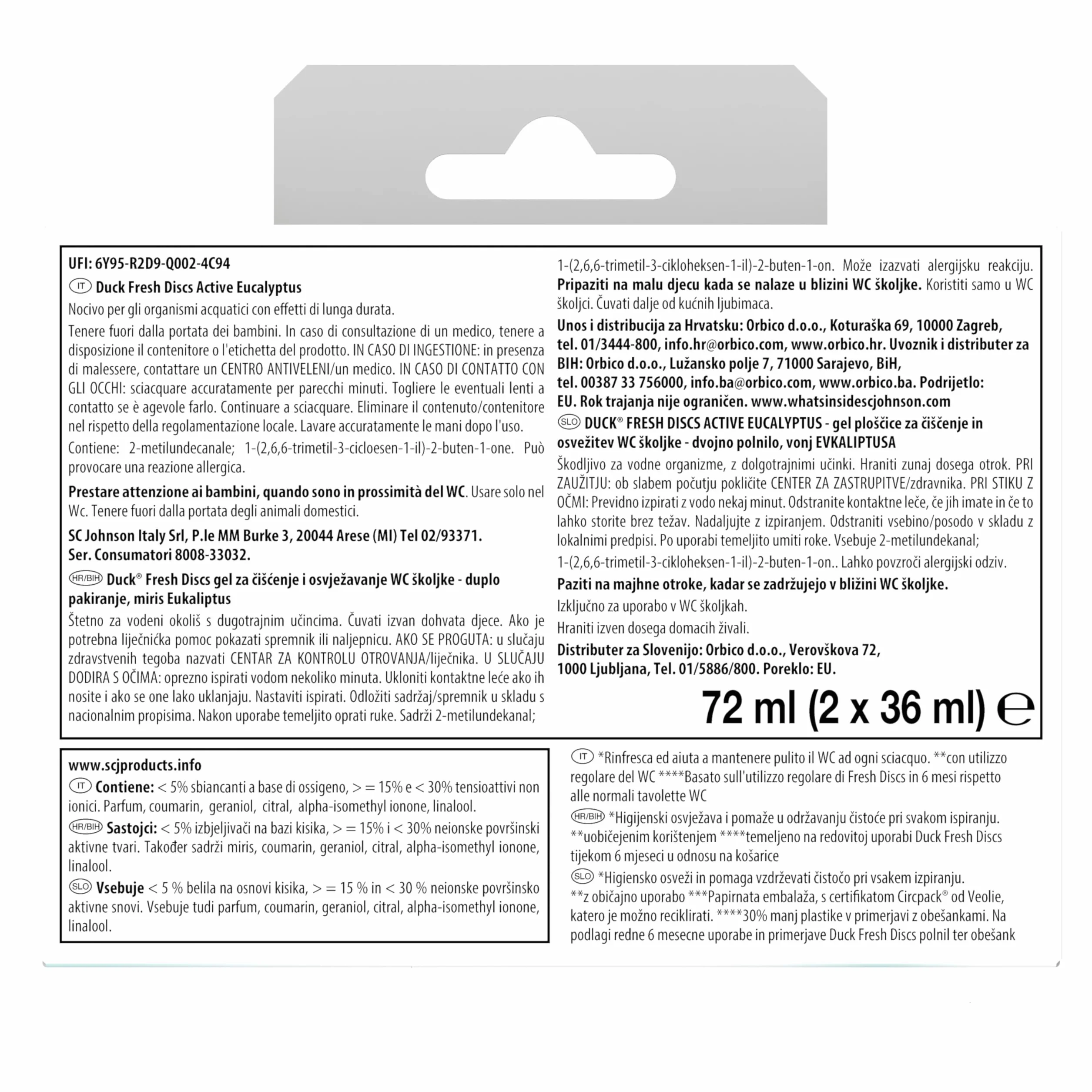 Duck Fresh Discs - 2 Ricariche da 6 Dischi Gel Igienizzanti WC, Fragranza Eucalipto con agenti candeggianti, Confezione da 2 Applicatori e 12 dischetti
