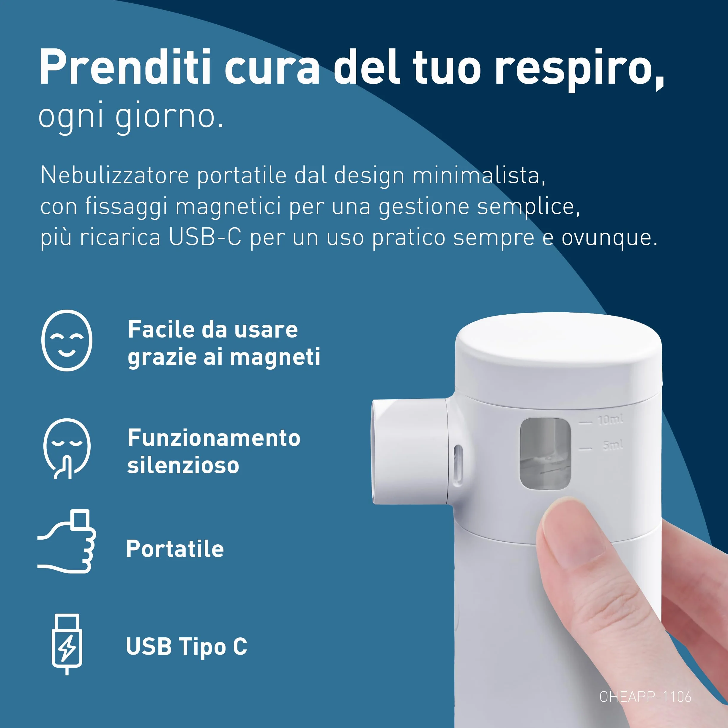 OMRON MicroAir Move Aerosol Mesh Portatile Silenzioso Macchina Aerosol Adulti Bambini Ricaricabile USB-C Design Compatto