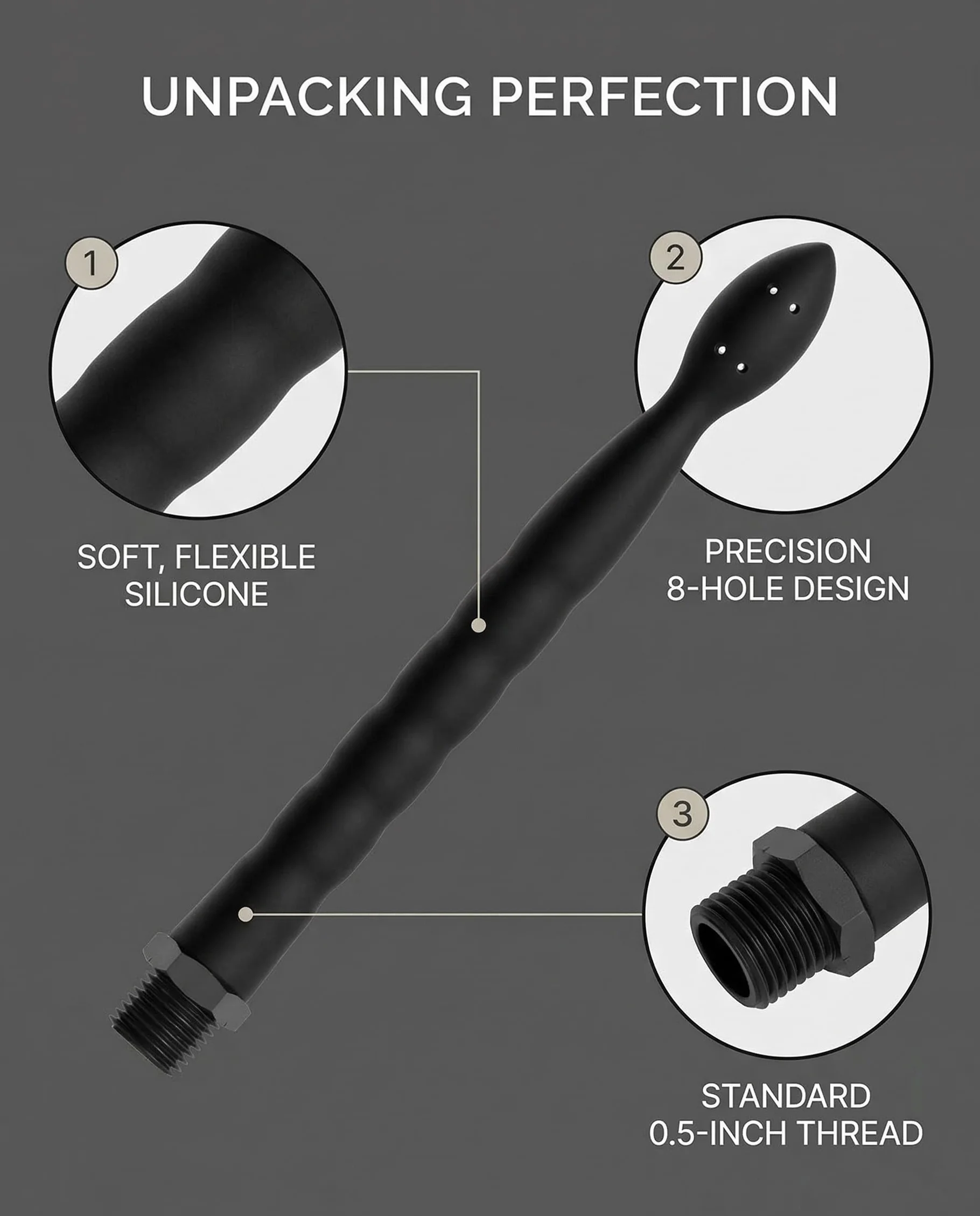1 Pezzo Doccino Anale,Pulitore Vaginale Con 8 Fori,Silicone Doccetta Anale,Per la Pulizia Anale Colonic Sistema,Per Coppie Gay, Uomini e Donne(Nero)