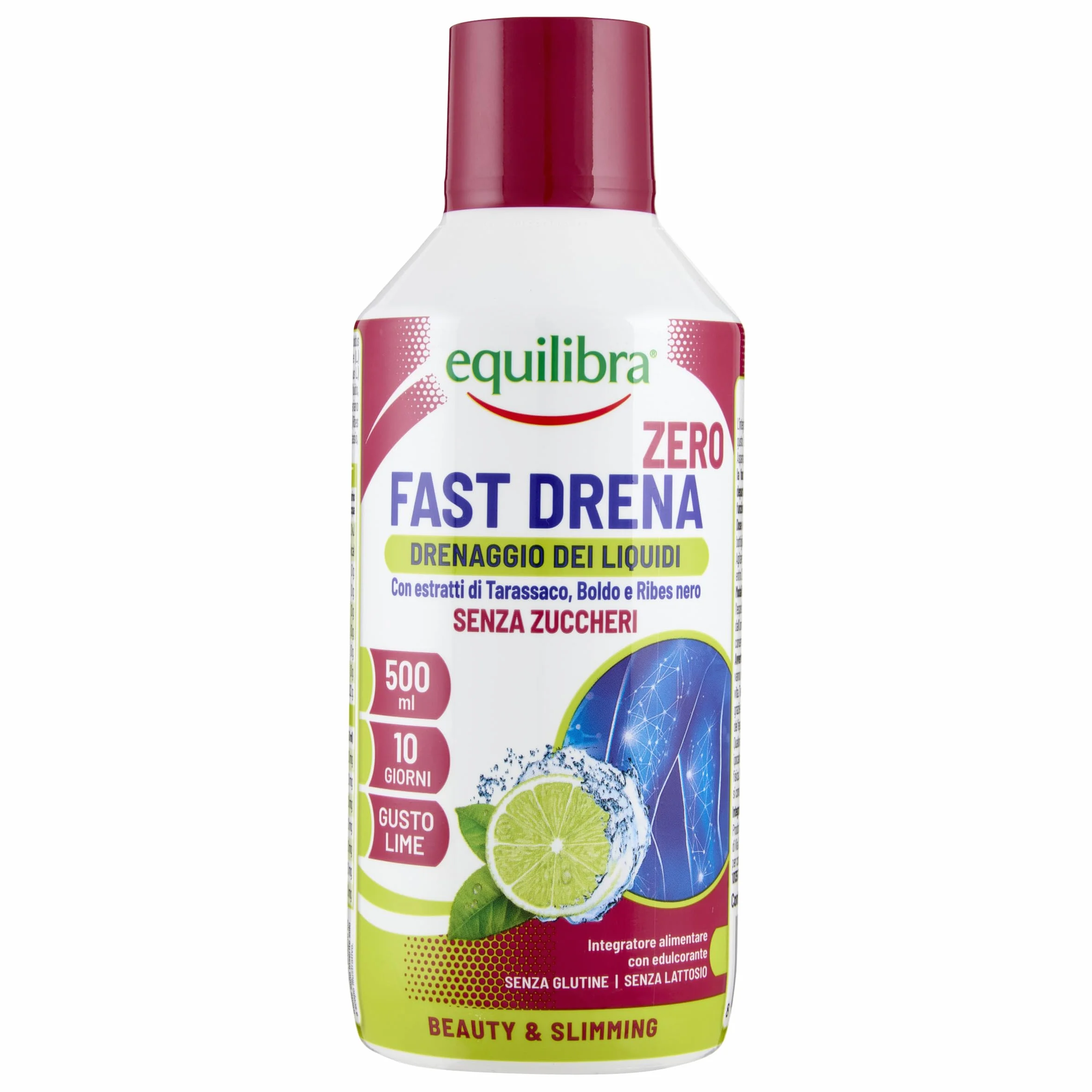 Equilibra Fast Drena Zero Zuccheri 500 ml Integratore Drenaggio Liquidi Vie Urinarie Depurazione Organismo Gusto Lime