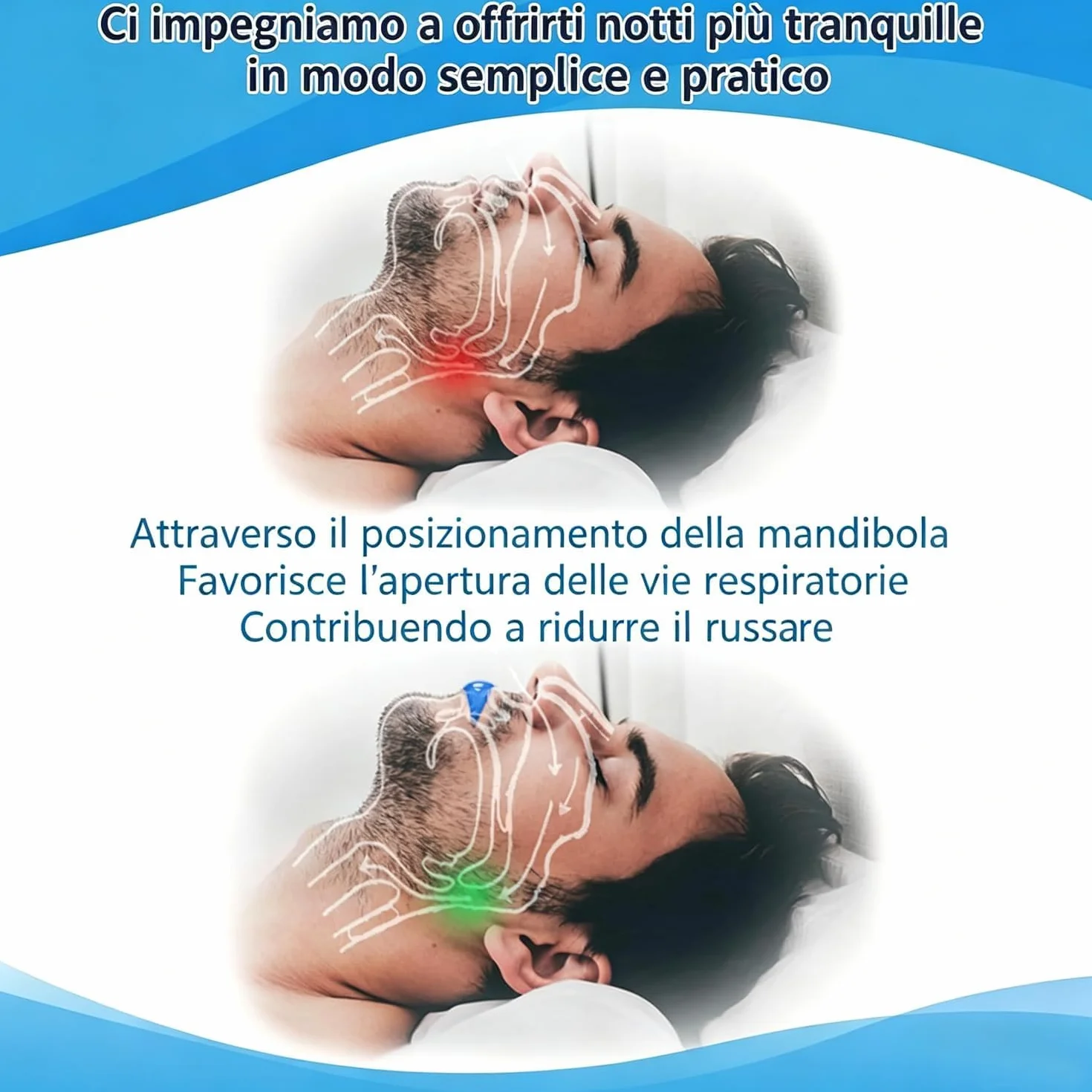 Dispositivo Anti Russamento Notturno Bite Riutilizzabile Pronto all’Uso Antirussamento Design Leggero Confortevole