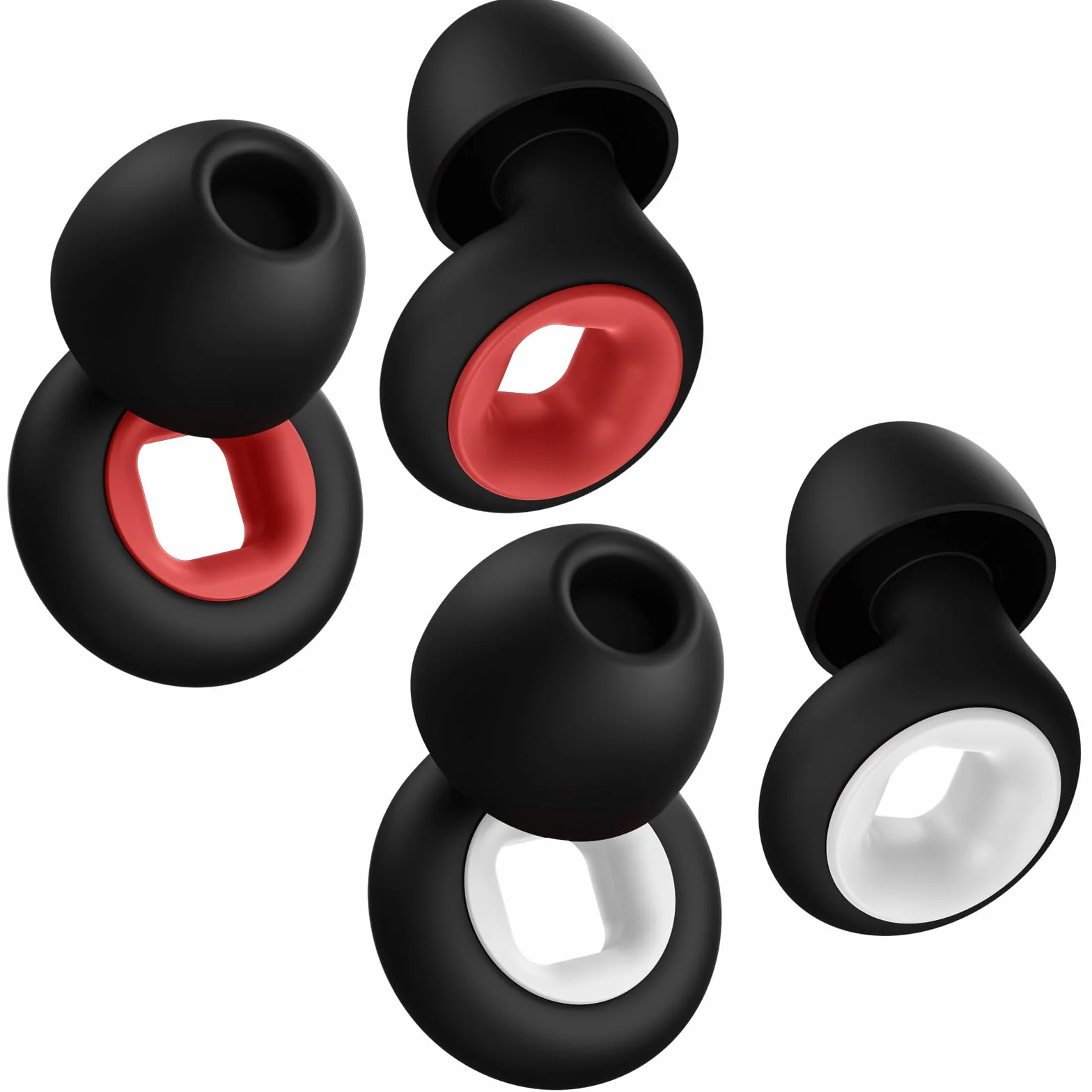 Tappi per orecchie 28 dB riutilizzabili in morbido silicone anti-rumore 2 paia nero/rosso nero/bianco