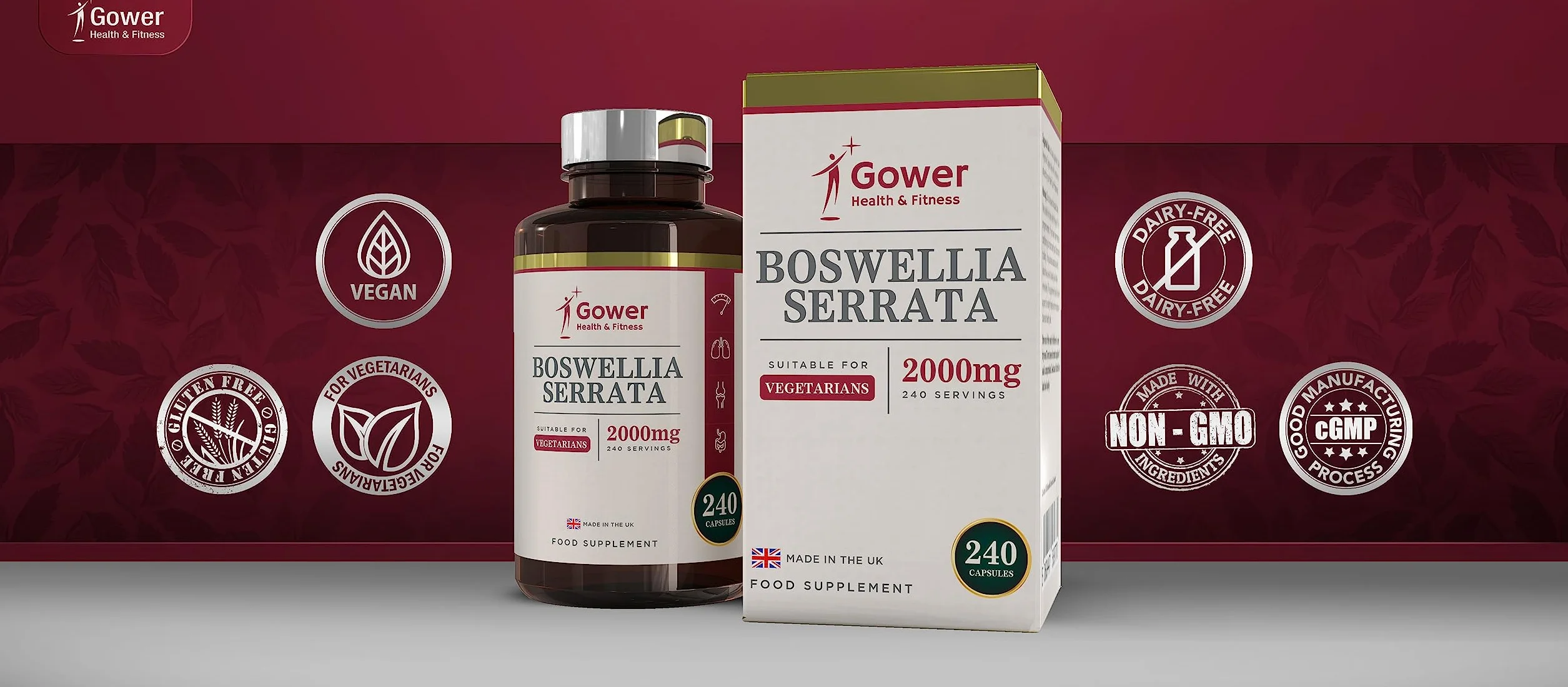 GH Boswellia Serrata 2000 mg Capsule ad Alto Dosaggio | Estratto di Boswellia 5:1 | 240 Capsule Vegane | Integratore di Franchincenso | Non-OGM e Senza Glutine | Prodotto nel Regno Unito