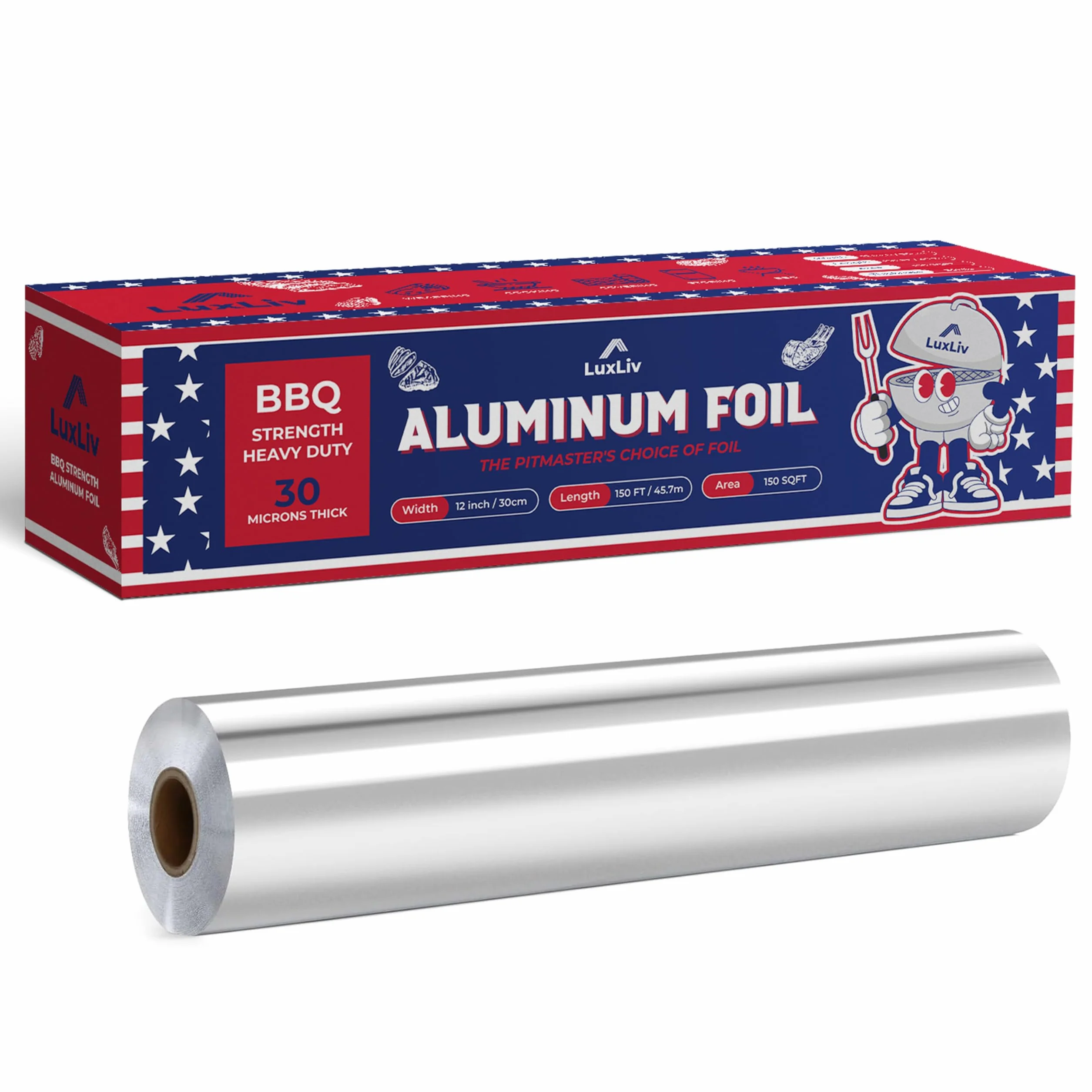 LuxLiv® Rullo di Carta Alluminio Pesante per BBQ 12 pollici x 150 piedi Grado Extra Spesso Resistente
