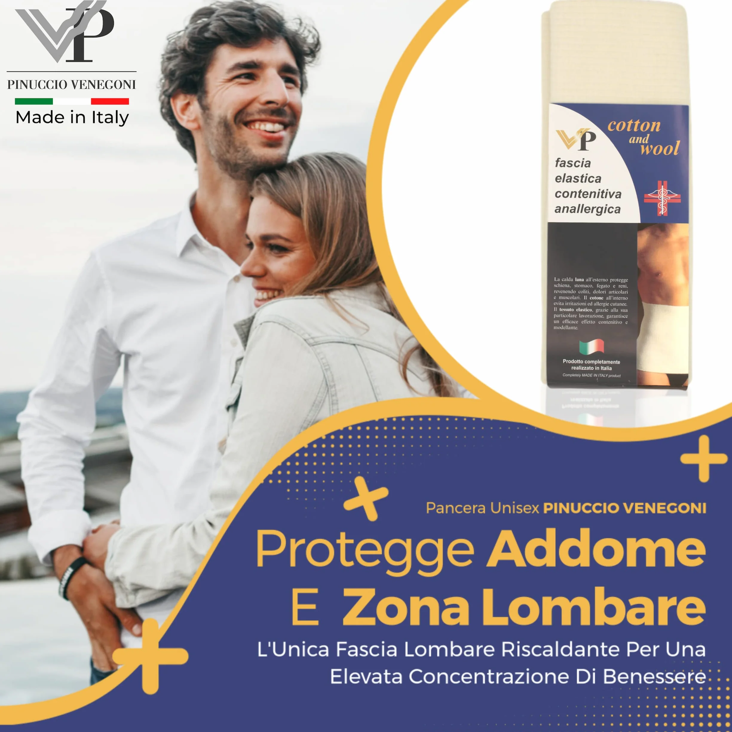 VP Pancera Contenitiva Uomo Donna Lombare Riscaldante in Lana e Cotone | Fascia Post-Operatoria Made in Italy, Sollievo Mal di Schiena