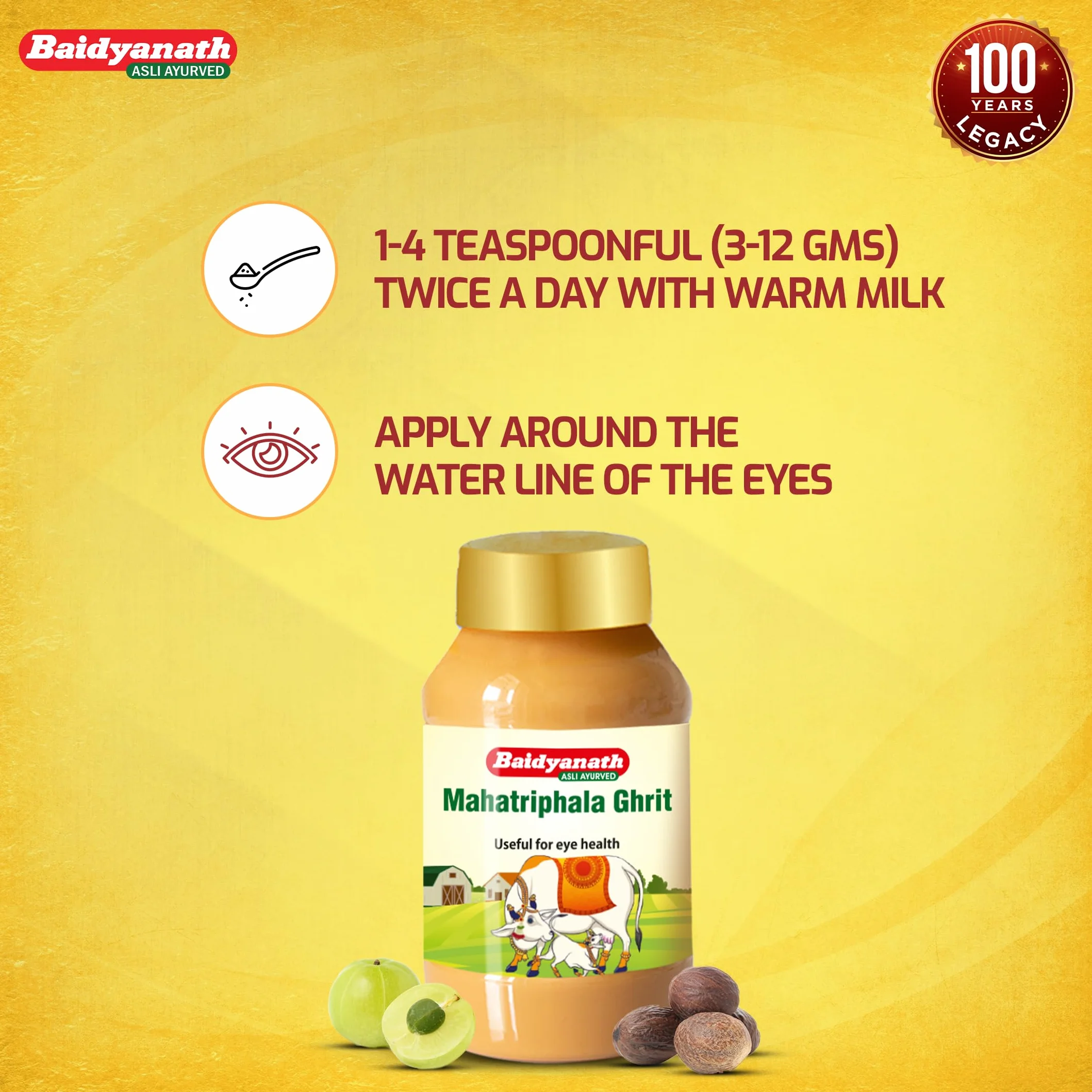 Baidyanath MAHA Triphala Ghrita - 100 ml | Formula ayurvedica per la cura degli occhi con Triphala | Vasak & Nilophar per la salute e il benessere generale degli occhi