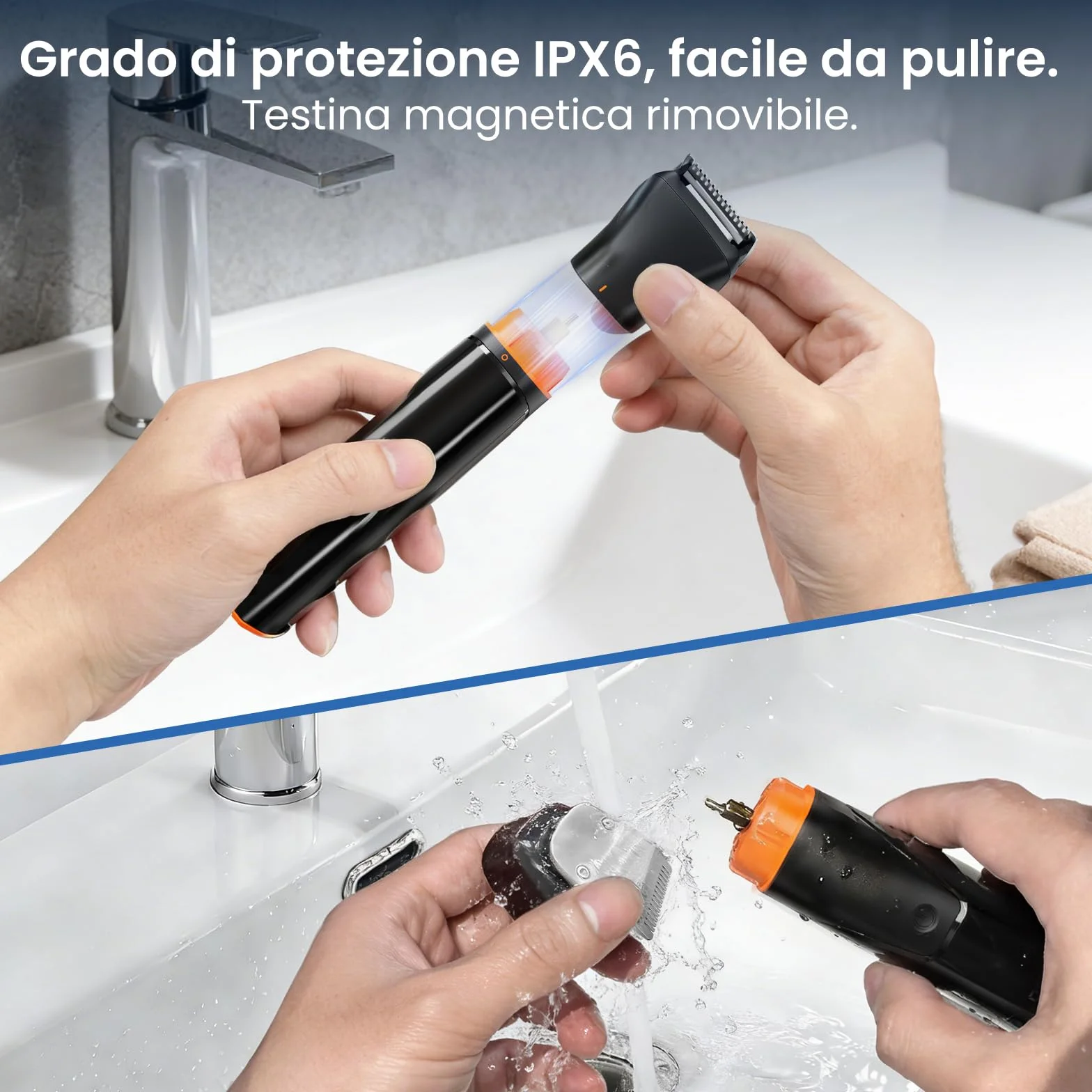 MAXGROOM Regolabarba Uomo 6 in 1, Rasoio Elettrico Barba Impermeabile IPX6, 120 Minuti Autonomia, Ricarica USB-C