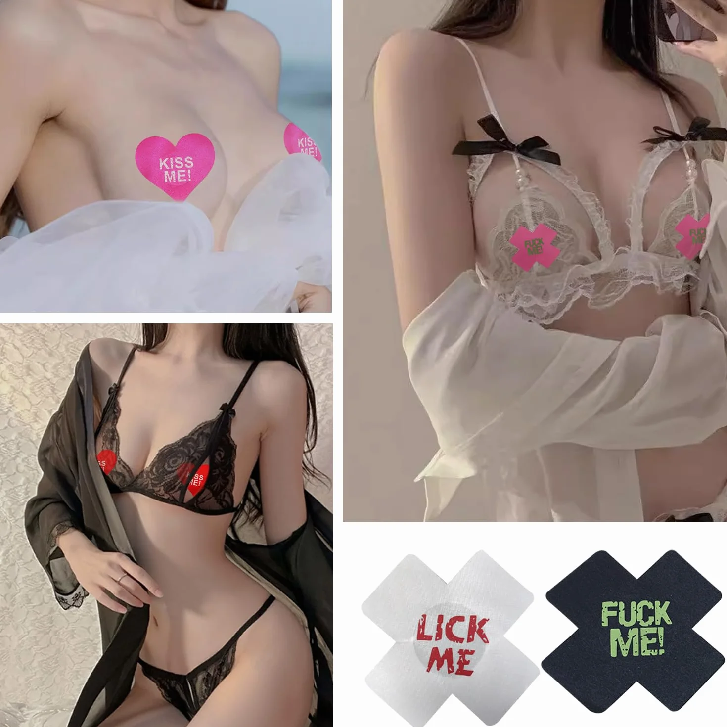 5 Paia Di Lettera Del Seno Adesivi, 1 Pezzo Di Corda Di Cotone Manette, Fibbia Di Ritenuta Regolabile, Puntelli Sexy, Anti-Vuoto Petto Adesivi, Puntelli Del Partito.