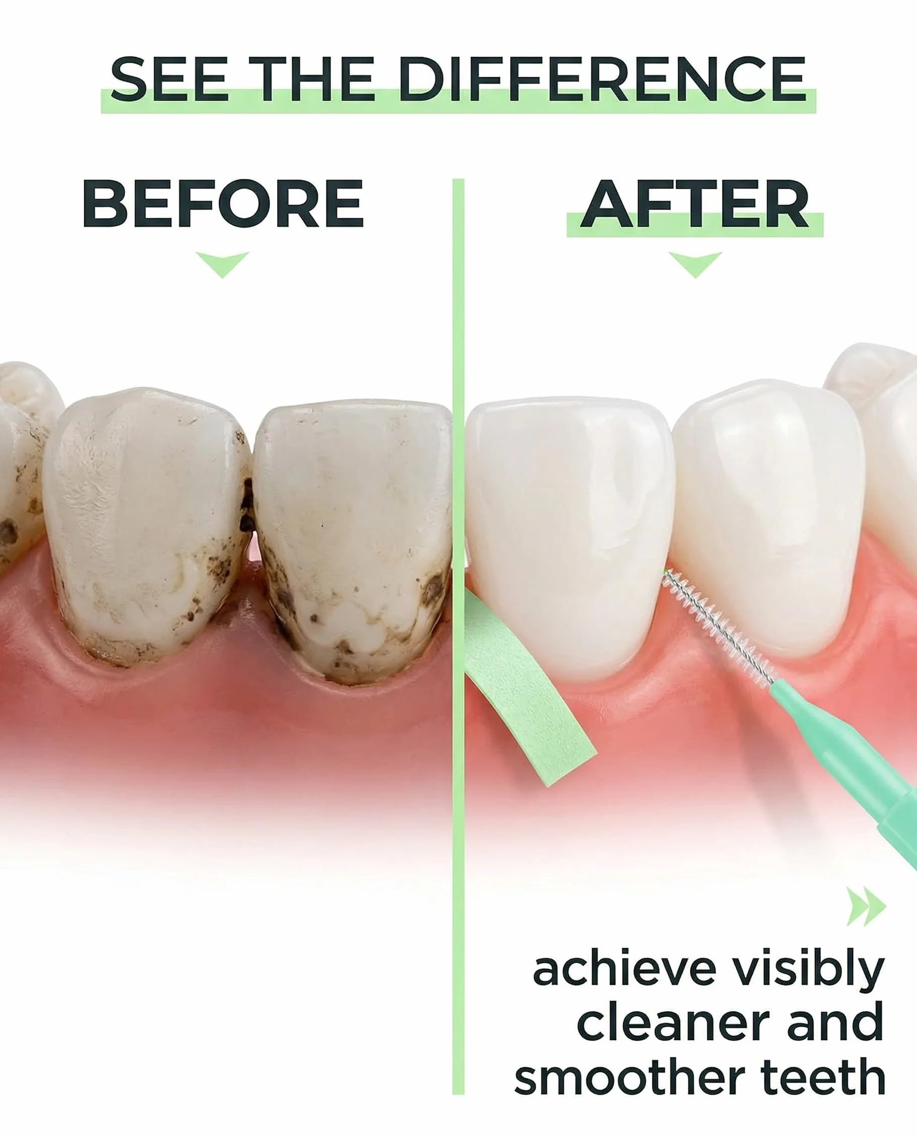 2 Rotoli di Carta Abrasiva Dentale (30μm / 50μm) e 10 Spazzolini Interdentali, Strisce Lucidanti per Denti, per Spazi Interdentali, Pulizia Profonda dell'Igiene Orale, Grossolana-Fine/Resina
