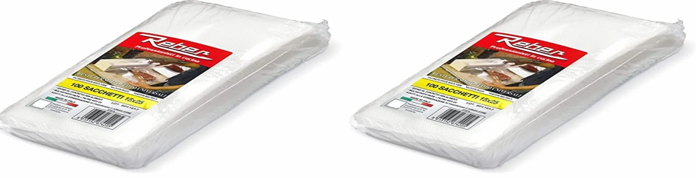 Reber Sacchetti Goffrati 6745N per sottovuoto, 15x25 cm, 105 micron, anti-UV, 100pz., trasparente (Confezione da 2)