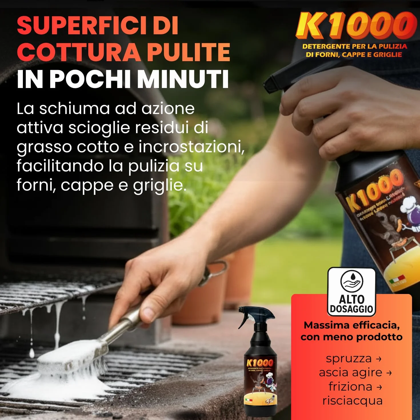 Detergente Pulizia Forno K1000 Sgrassatore 750 ml Made in Italy