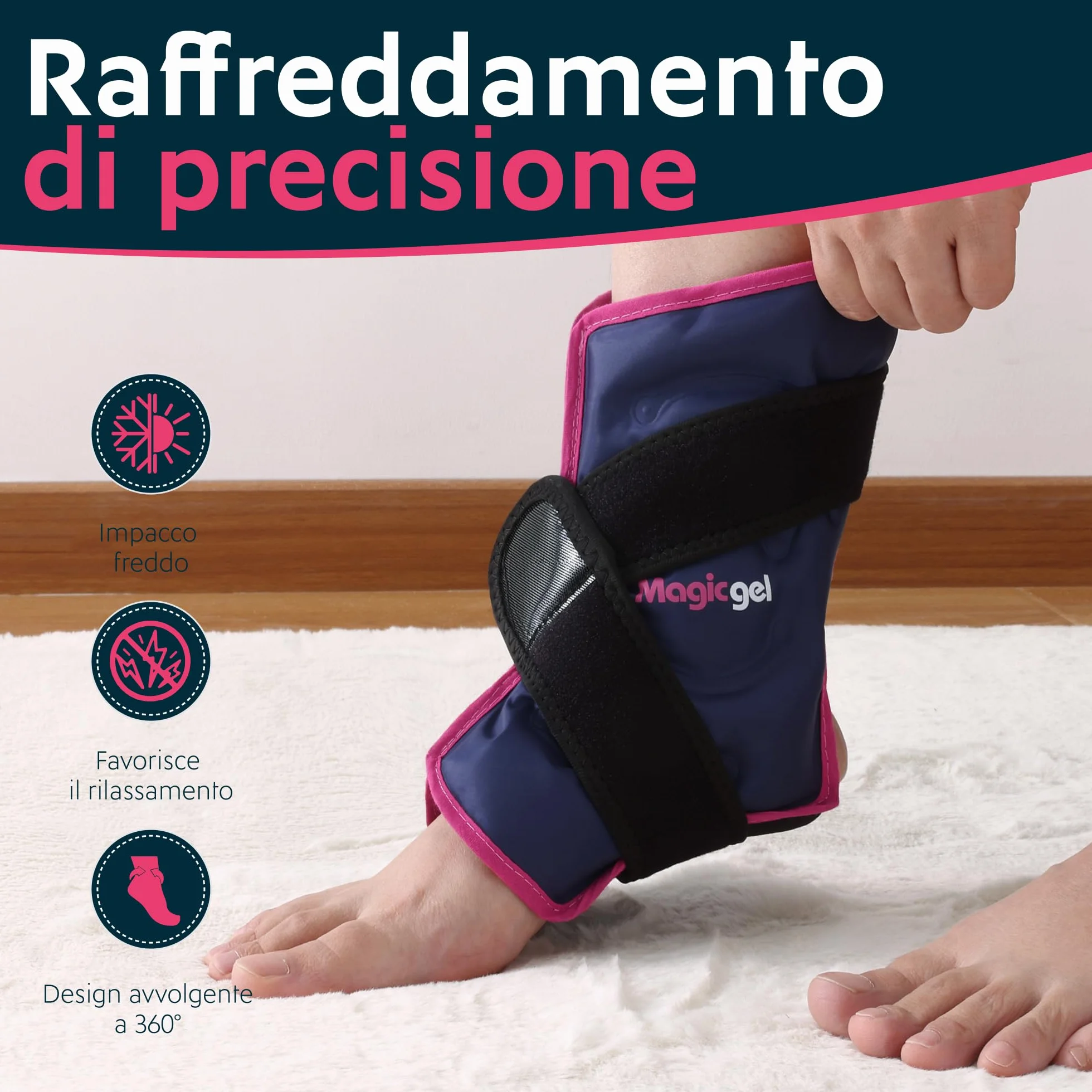 Magic Gel Cavigliera Ghiaccio Gel Riutilizzabile - Fascia Ghiaccio per Caviglia - Fascia per Ginocchio Polso Gomito - Impacco Freddo da Freezer - Compressione Morbida e Flessibile