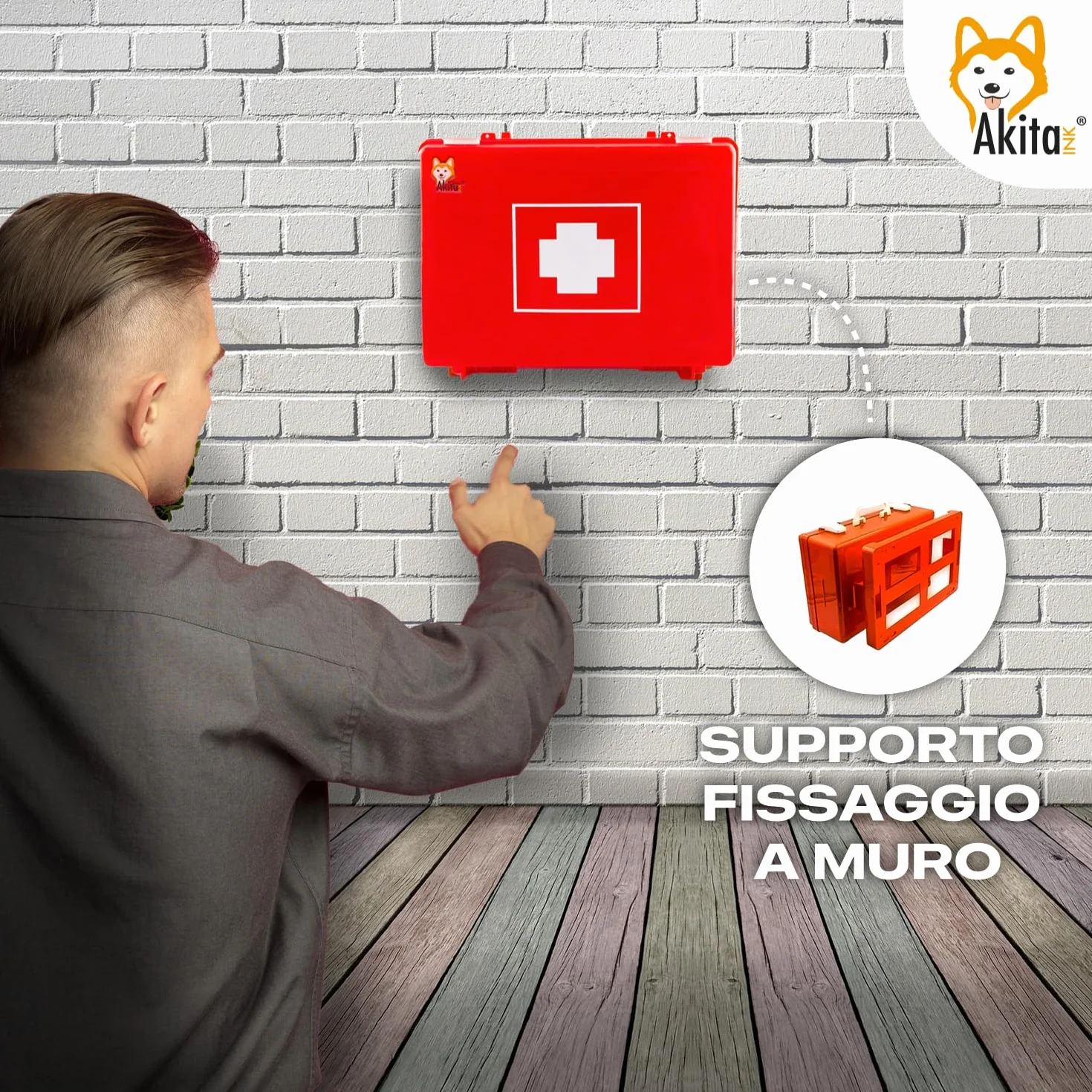 Akitaink Cassetta medica pronto soccorso ALLEGATO 2 aziende meno 3 dipendenti staffa muro Conforme DM388 DL81 Made in Italy