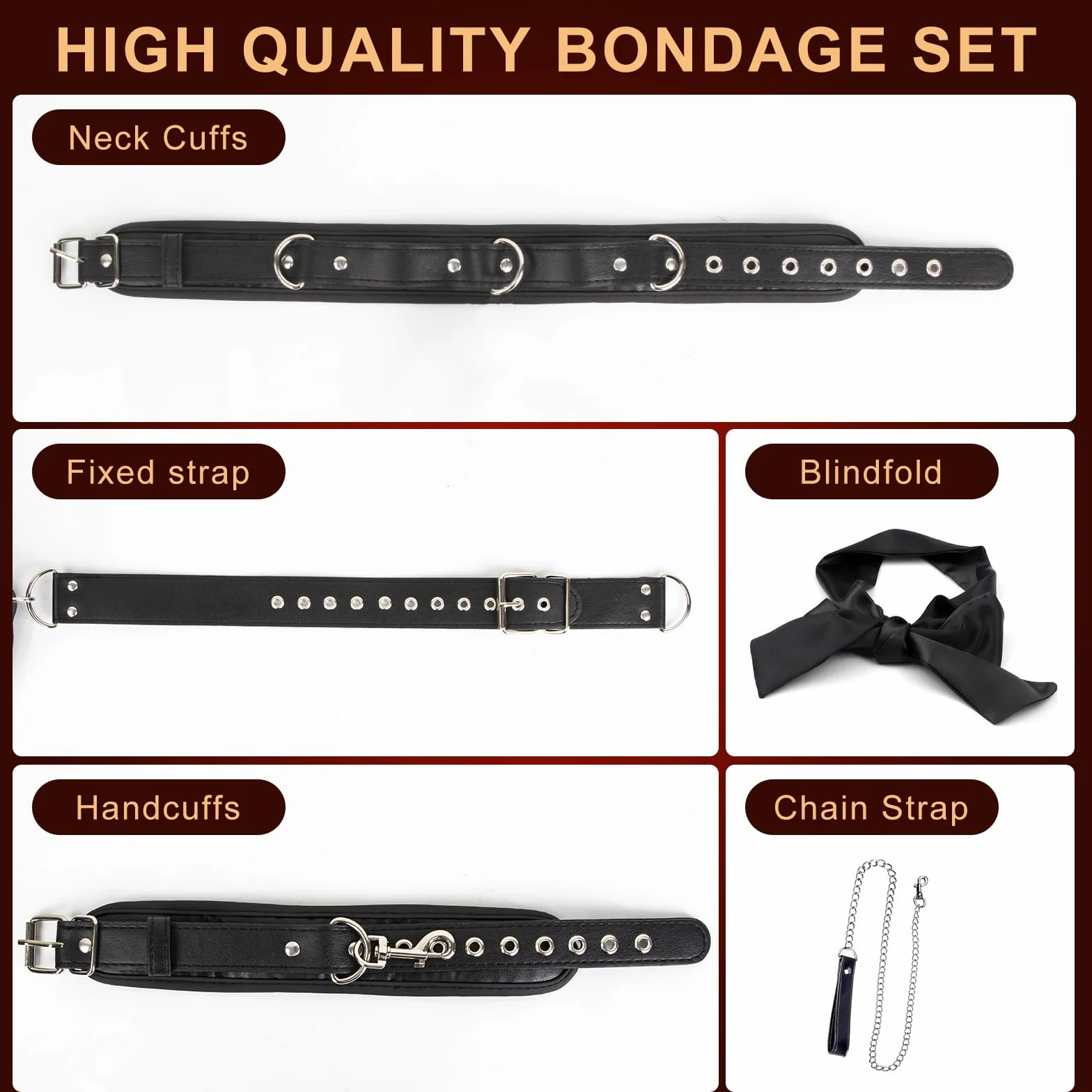 BDSM Pelle Sexytoysys Coppia Manette e Collare Staccabili Giocattolo Sessuale con Benda Nero