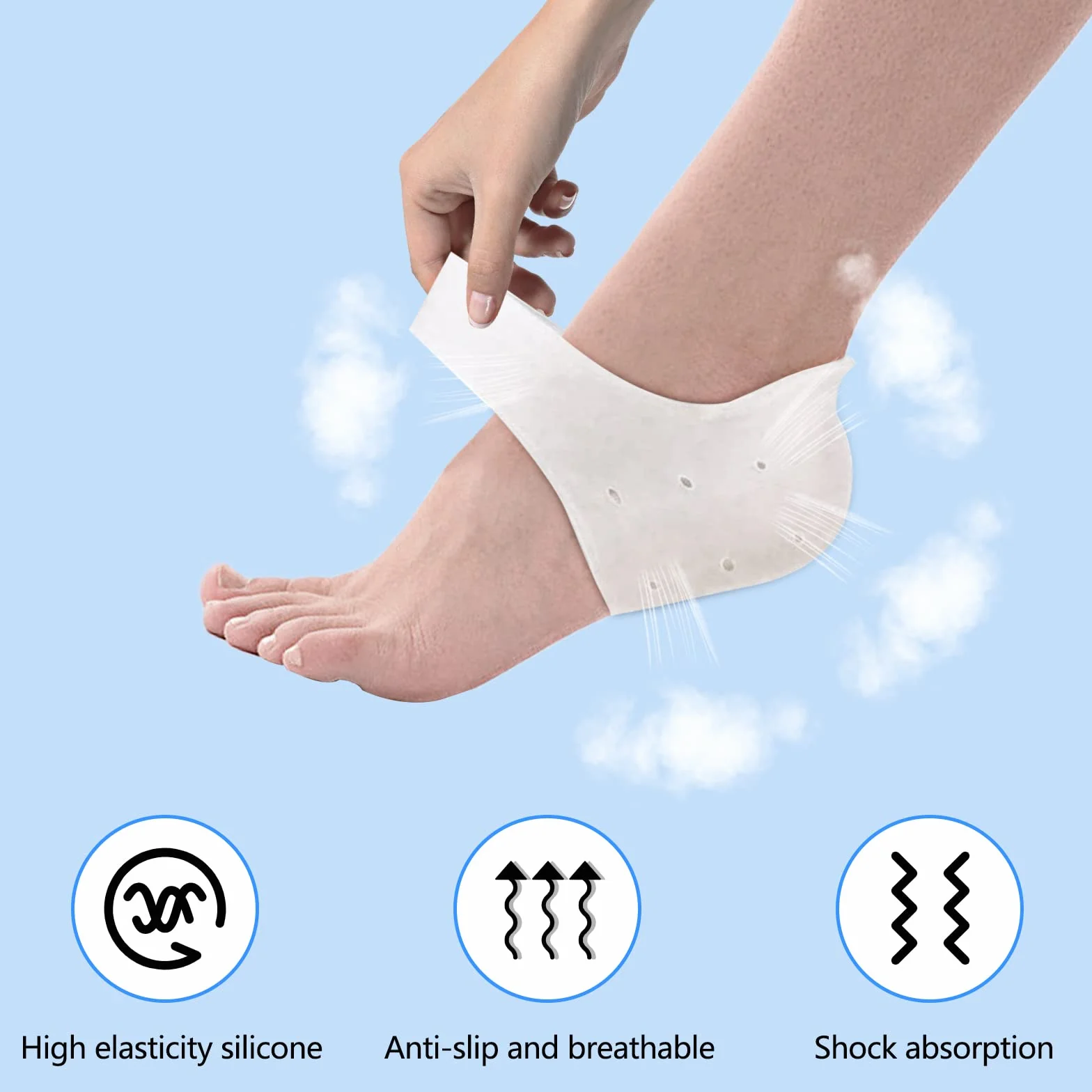Newpop 3 Paia Proteggi Cuscinetti per Tallone in Silicone Gel Calze, Sollievo Dolore Fascite Plantare