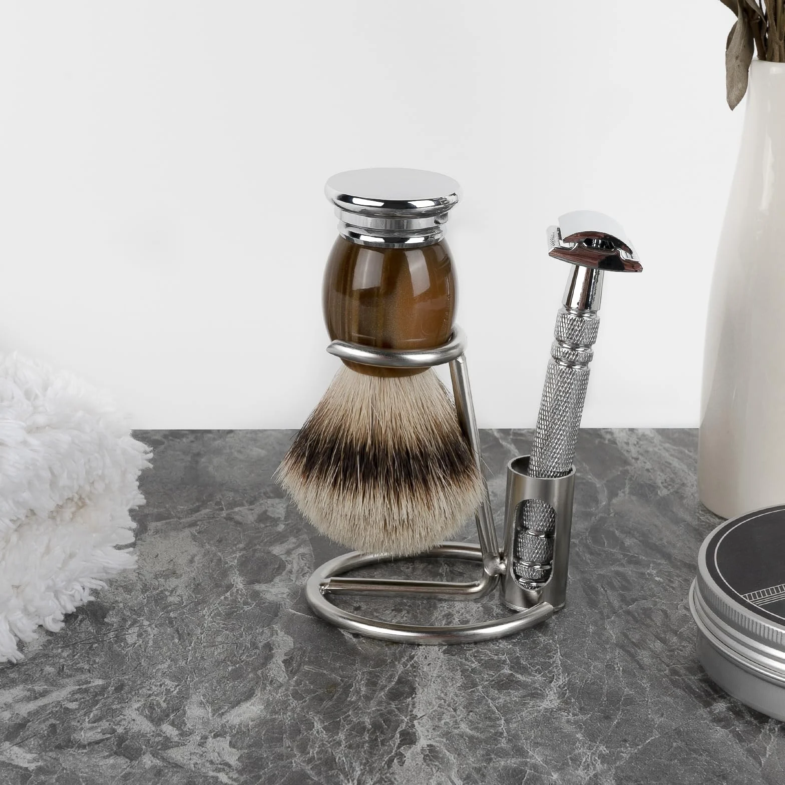Linkidea Supporto per rasoio, supporto in acciaio inox per la cura della persona, accessori per il bagno e la doccia, compatibile con Merkur 34HD, lama Vikings (argento)