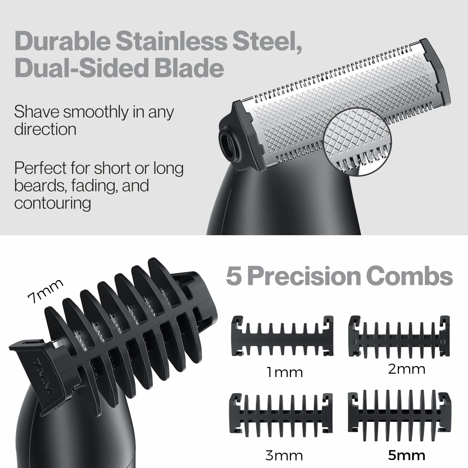 BarberBoss Set per la toelettatura dei dettagli, 3 in 1, per uomo, barba, parrucchiere, body groomer, trimmer naso e orecchie, rasoio senza fili con ricarica USB (Nero)