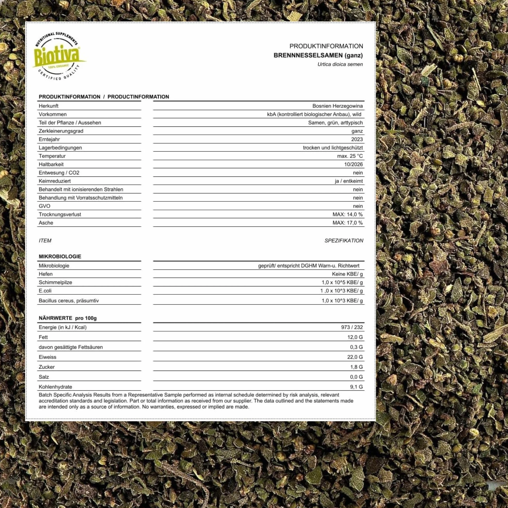 Semi di ortica bio 250g Biotiva