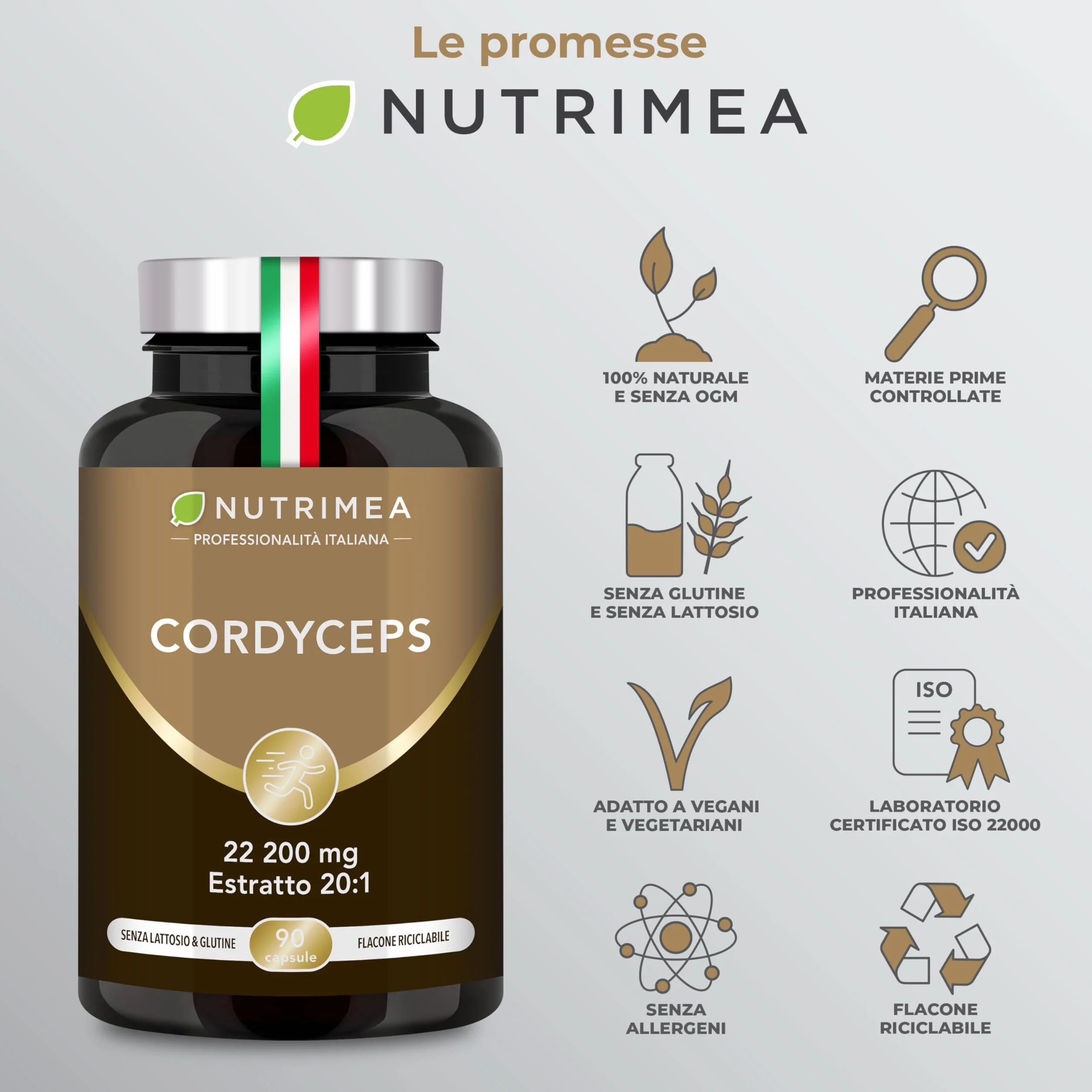 Cordyceps Sinensis | 22200 mg (Estratto di Micelio 20:1) | 100% Naturale | Energia, Resistenza e Immunità | 90 Capsule | Nutrimea