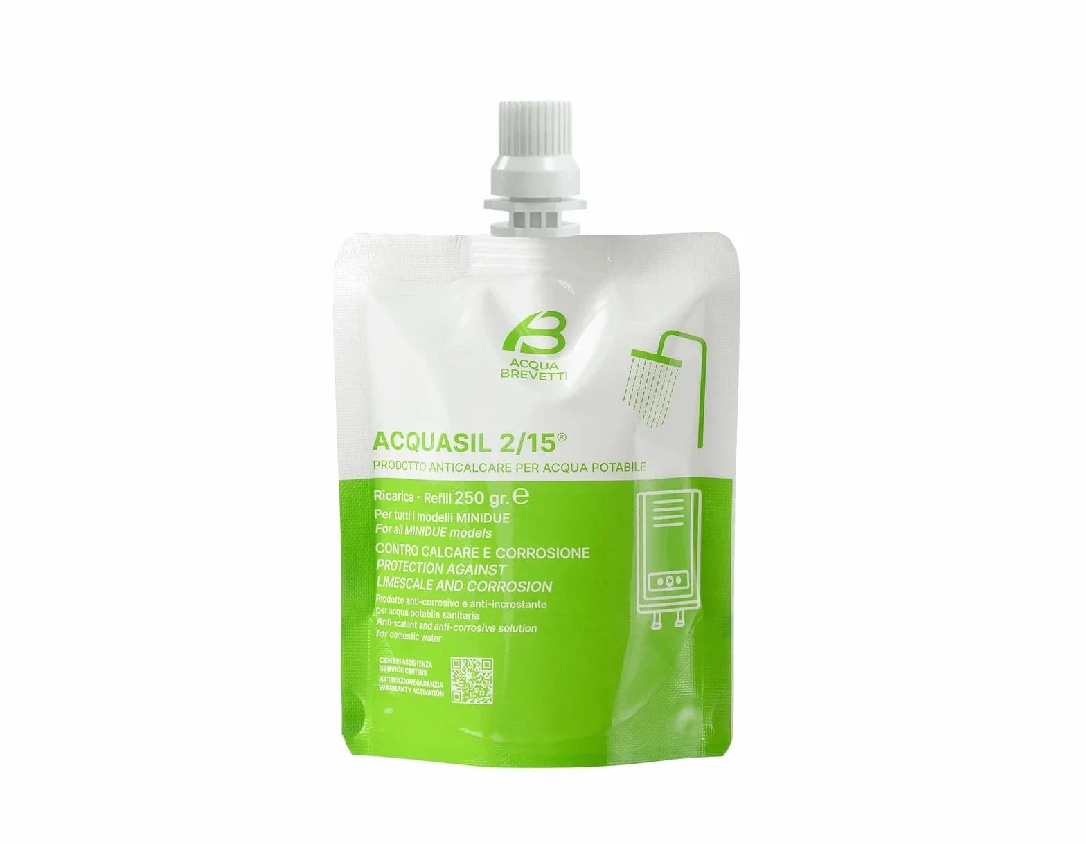 Acquasil 2/15 PC100 Ricariche MiniDOS Anticalcare Anticorrosione per Acqua Potabile Protezione Caldaie 4x250g