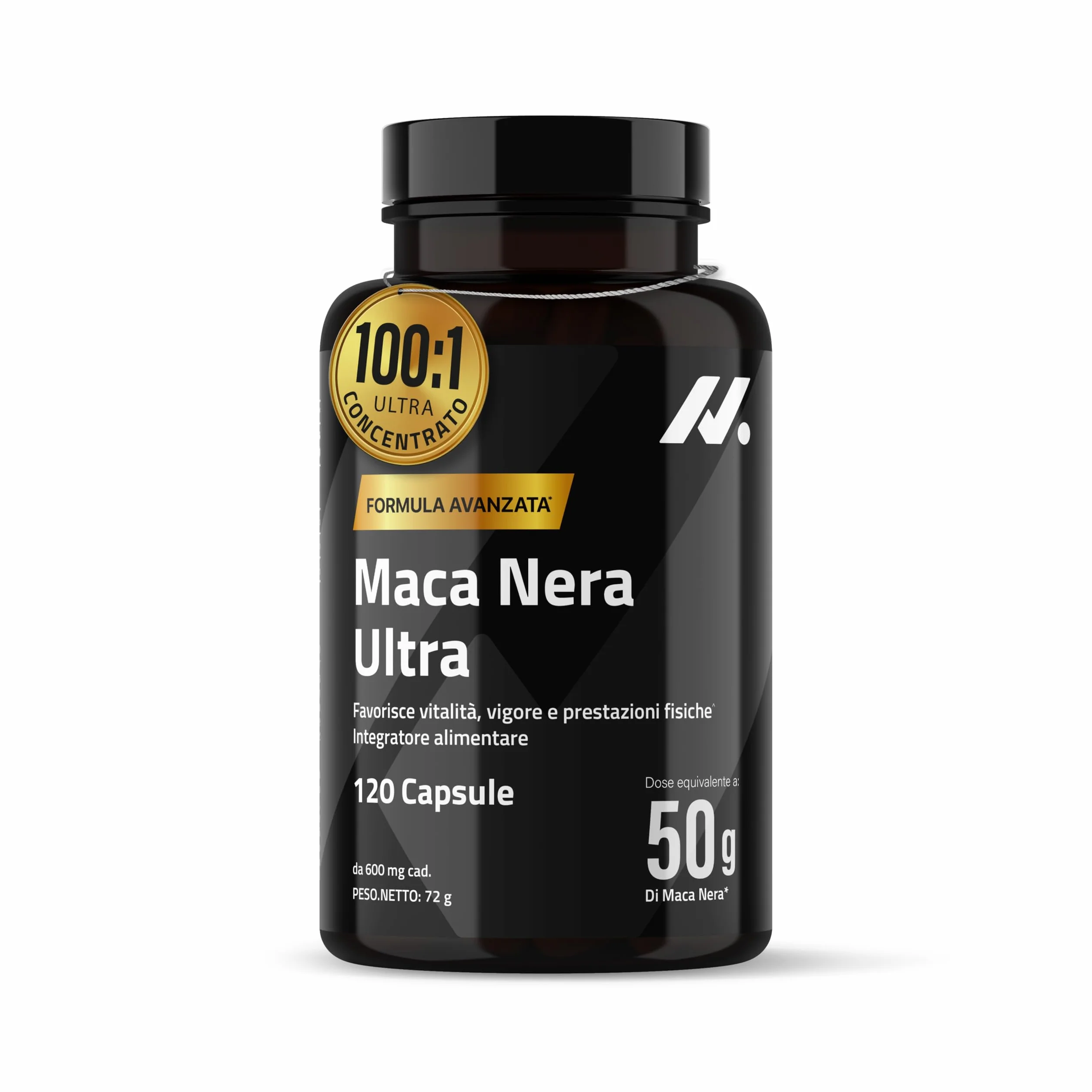 Maca Nera Extra Forte 50.000 mg 100:1 – Integratore per Uomo con Maca Peruviana, Zinco e Vitamina B6 – Energia e Vitalità – Testosterone Support – 120 Capsule – Nyvos
