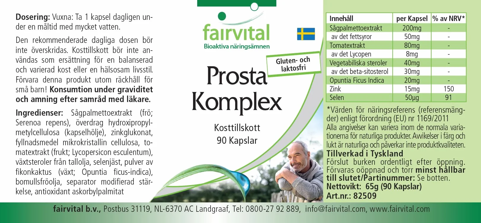 Fairvital Prosta Komplex 90 capsule alto dosaggio con selenio, zinco, palma nana, licopene, beta-sitosterolo e opuntia