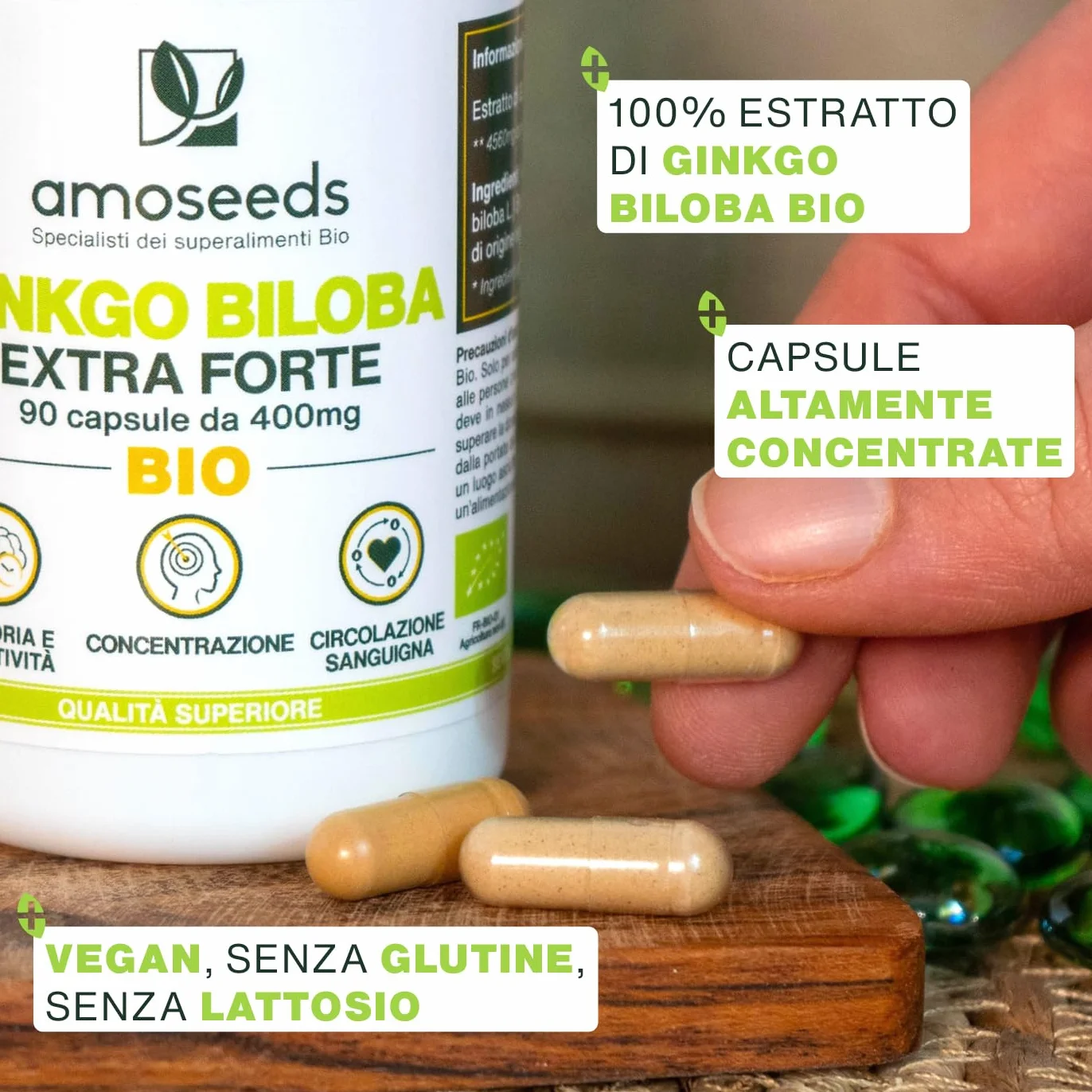 Ginkgo Biloba BIO Extra Forte 4560mg 90 capsule vegane Memoria Concentrazione Circolazione Sanguigna