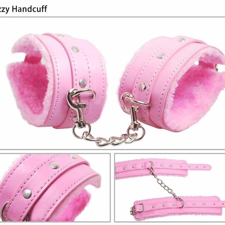 Set di Otto Pezzi di Lychee Modellato Rosa Regolabile Accessori per Il Piacere all'Interno, Fascia Elastica Morbida Come Regalo di Coppia, Manette Erotiche