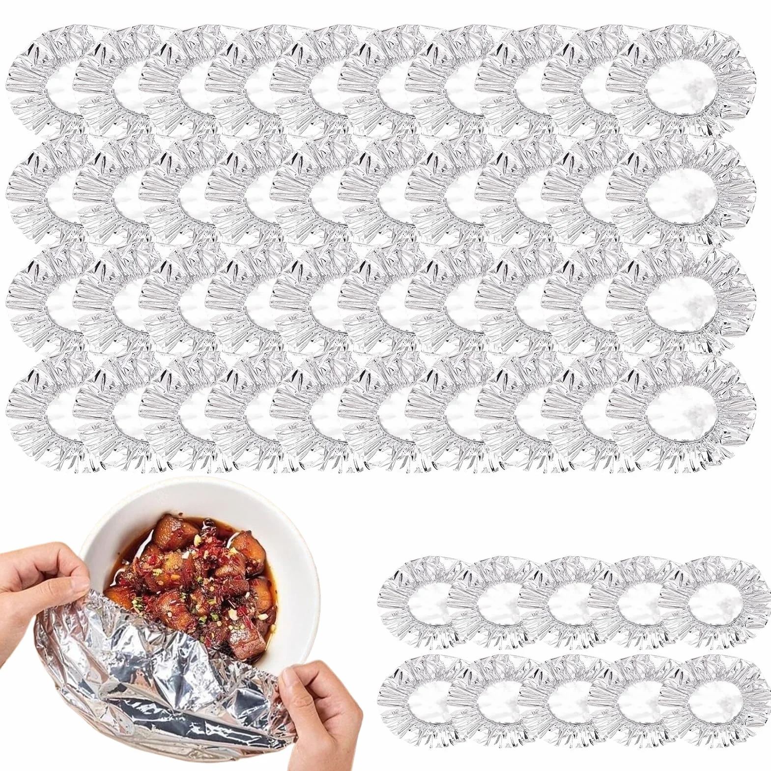 Fogli di alluminio per alimenti, 50 pezzi, riutilizzabili, per mantenere la freschezza, copertura isolante in lamina di stagno, involucro robusto per alimenti, per frutta, cucina, ciotole