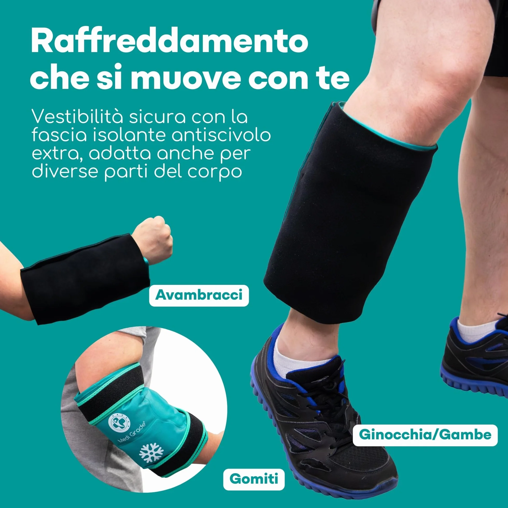 Medi Grade Impacco Ghiaccio Gel Riutilizzabile per Ginocchio - Fascia a Doppio Tessuto con Lunga Tenuta del Freddo